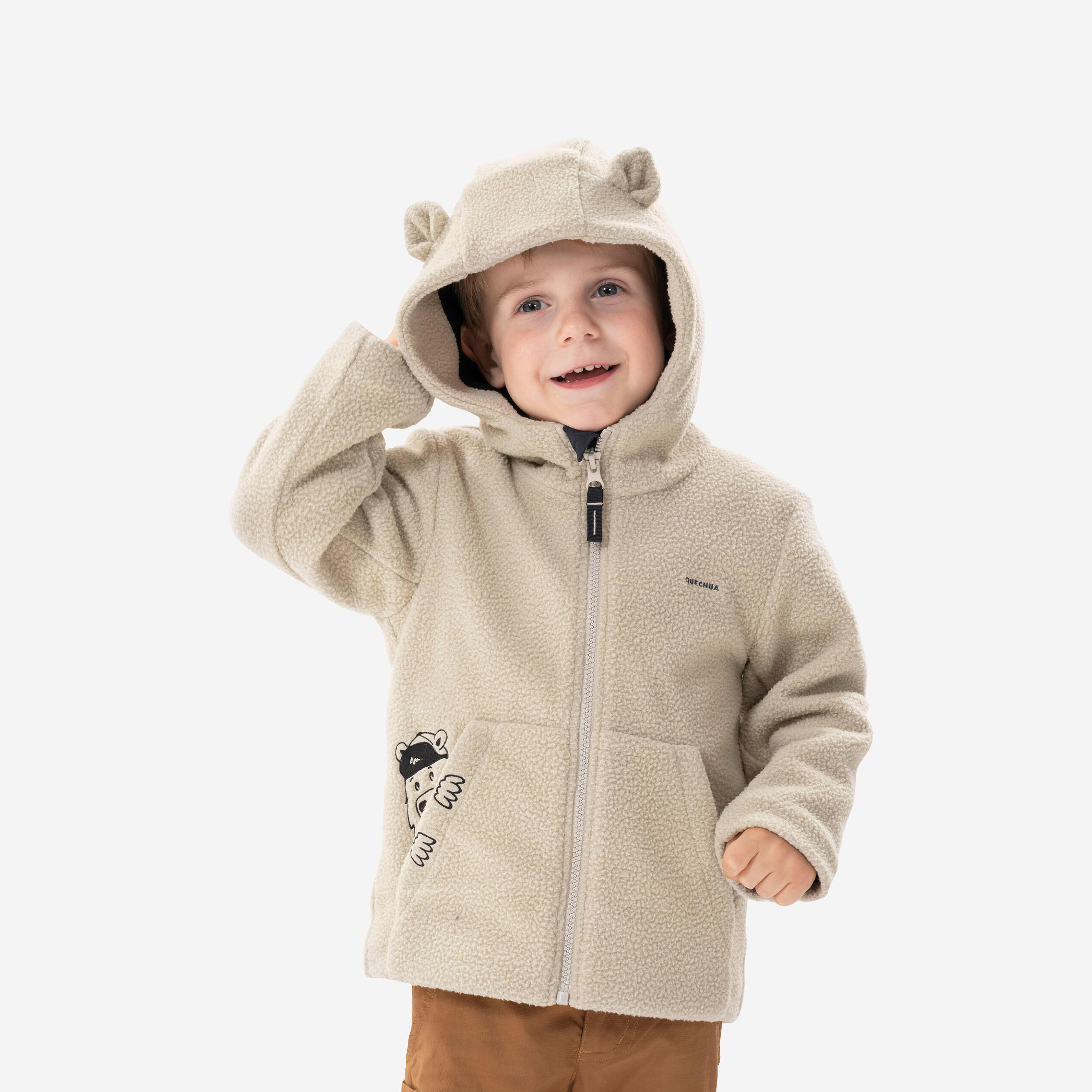 Kids' Hiking Fleece - MH500 KID Beige - Ages 2-6 1/10