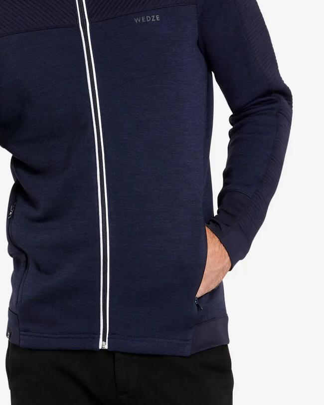 Veste de ski en laine mérinos et polaire homme 500 Warm - marine/blanc