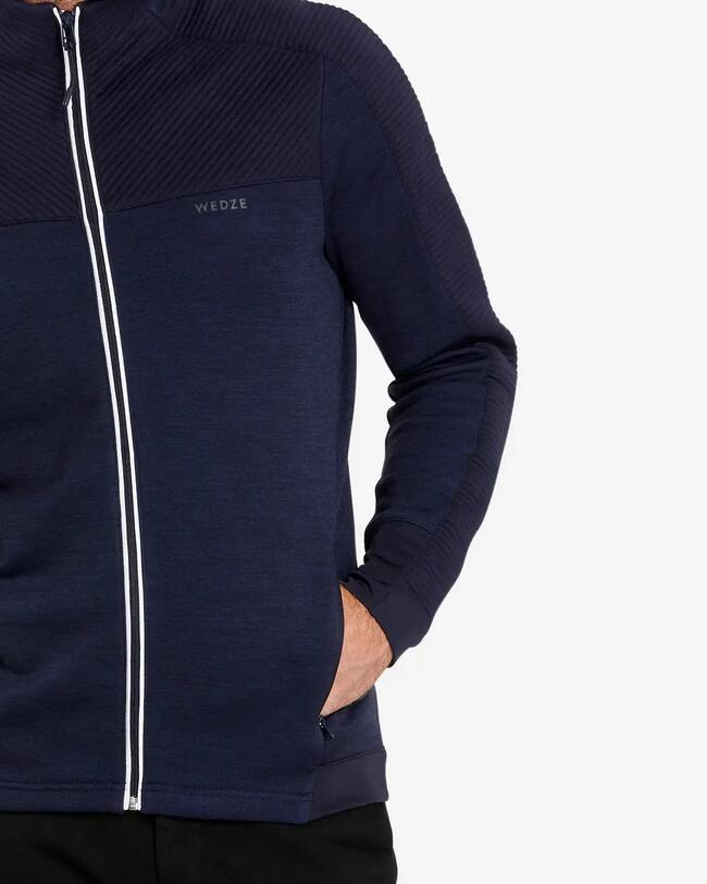 Fleecevest voor skiën heren 500 warm merinowol - marineblauw/wit