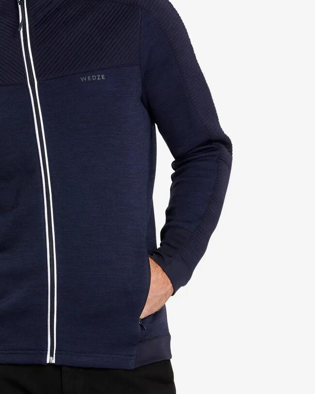 Chaqueta de esquí de lana merino y polar Hombre 500 Cálida - Marino/Blanco