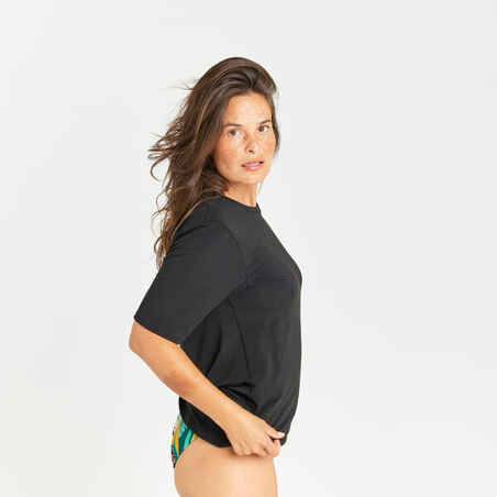 Moteriški trumparankoviai nuo UV spinduliuotės saugantys marškinėliai, juodi