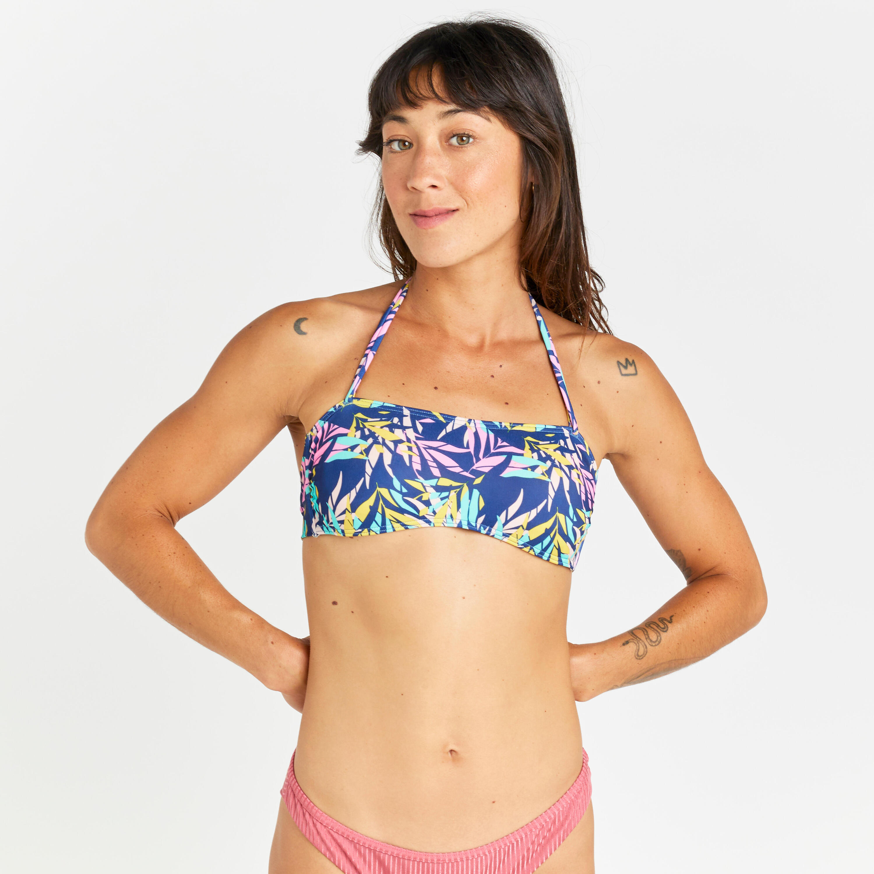 Haut de maillot de bain bandeau femme - laura cuty bleu 3/4