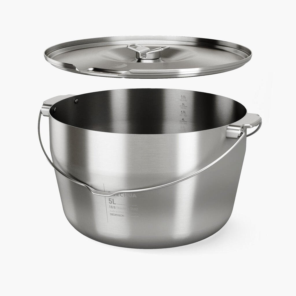 6-People Camping Cooking Pot - Stainless Steel - 5 Litres