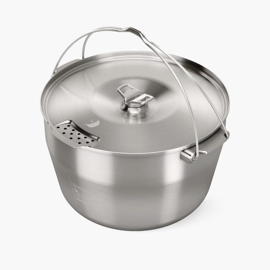 6-People Camping Cooking Pot - Stainless Steel - 5 Litres