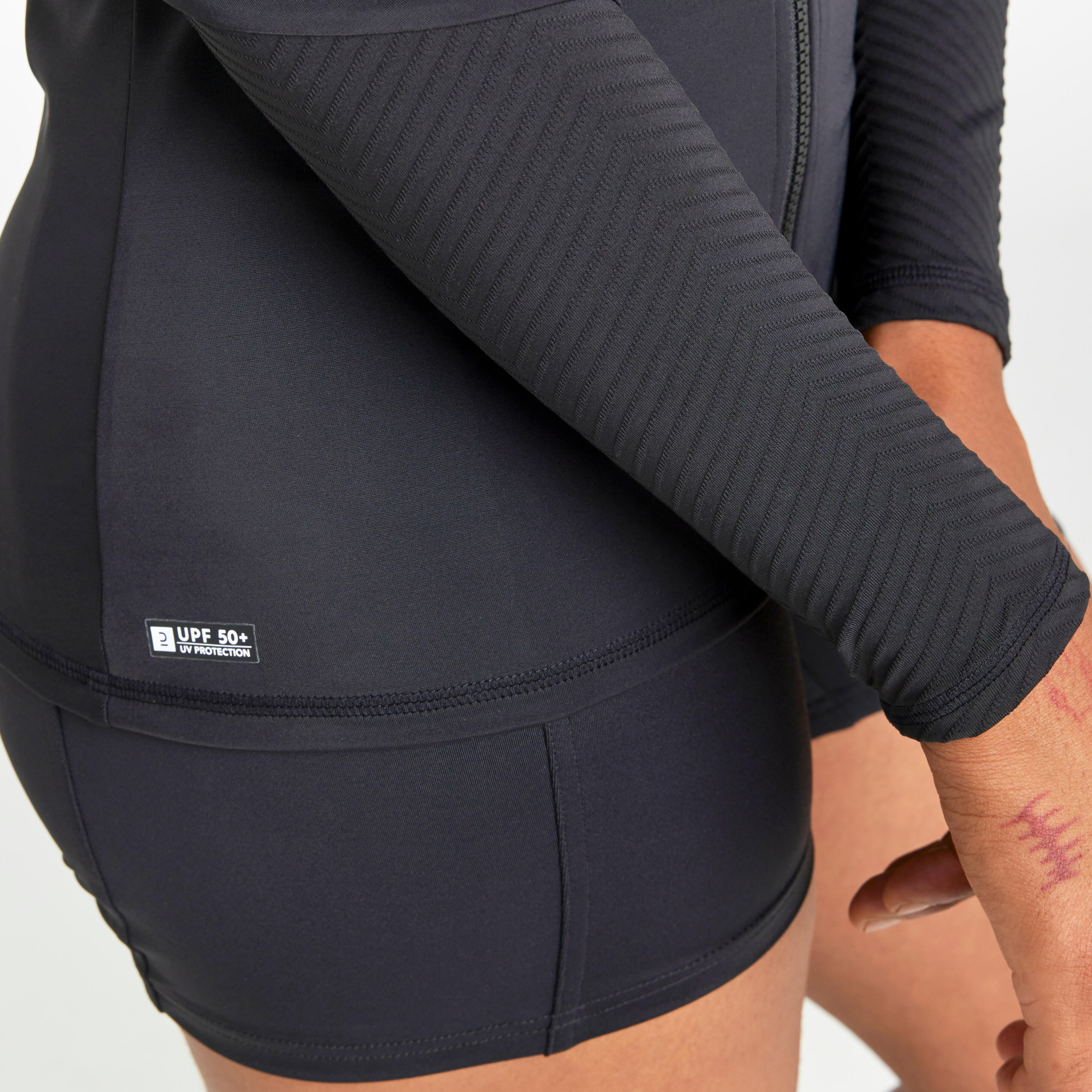 Maglietta da donna a manica lunga con zip intera anti UV - 500 Orane nero