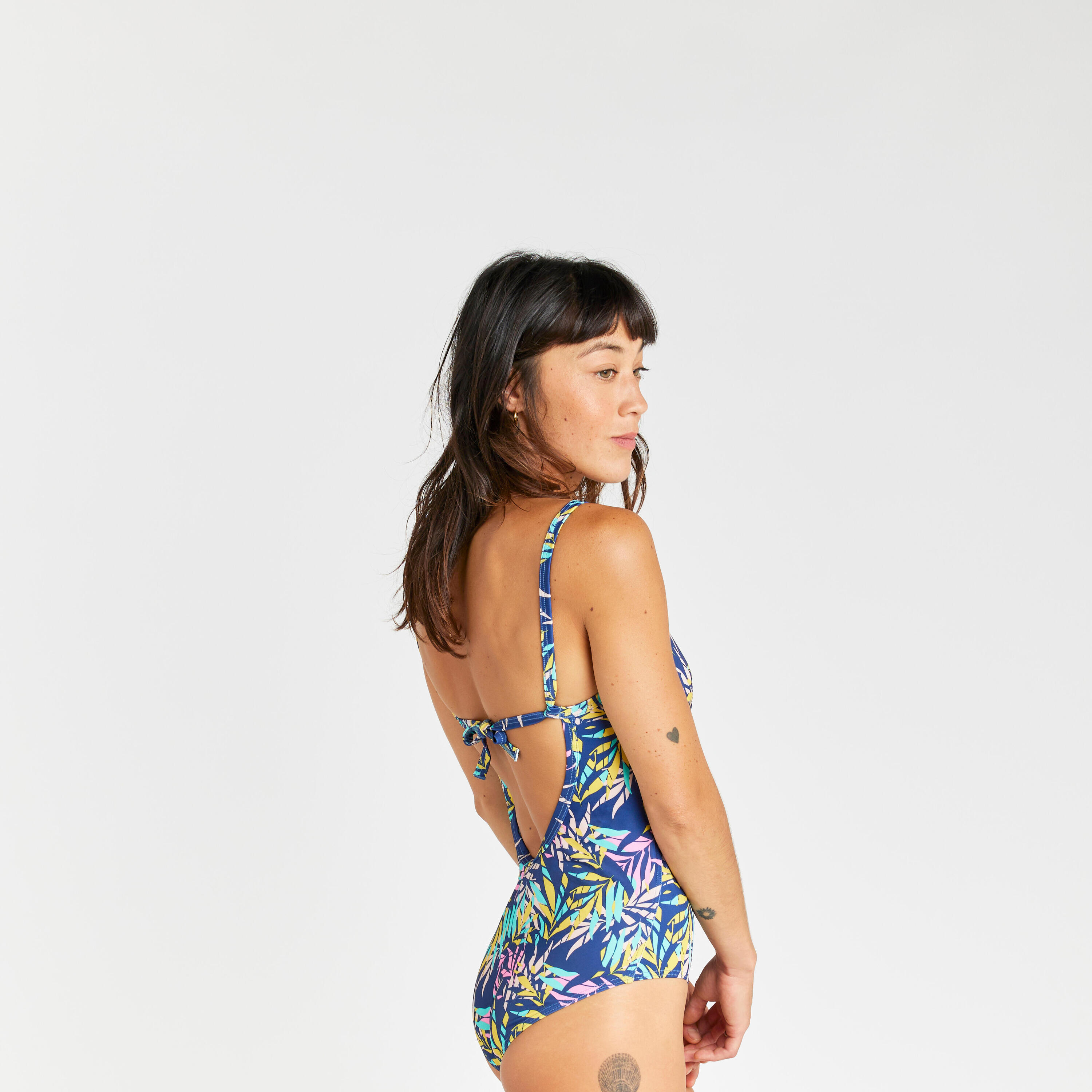 Vestido de baño enterizo de playa con espalda abierta para mujer Olaian morado 4/8