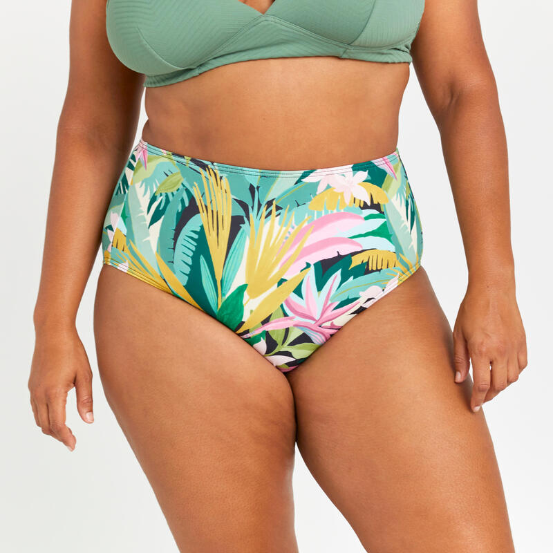 Bikinibroekje met hoge taille voor dames Romi tropical groen