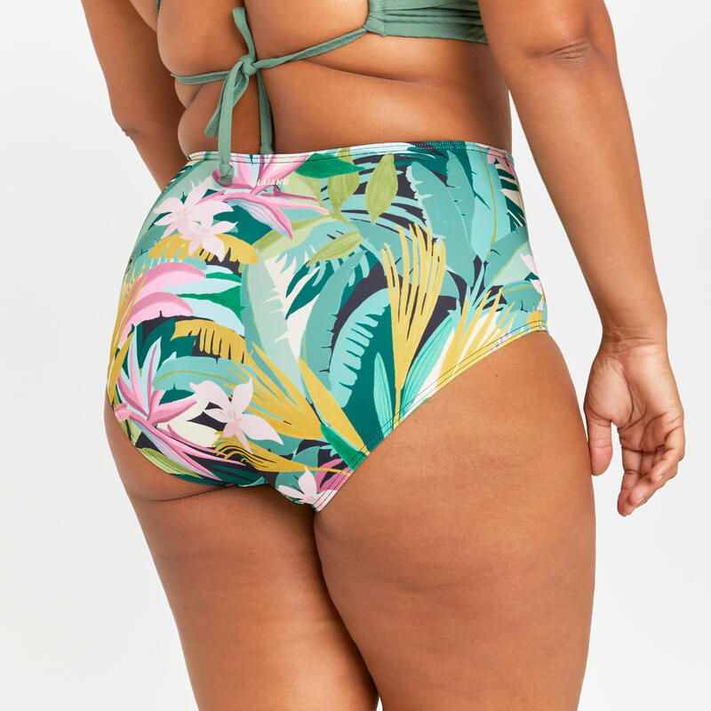Bikini-Hose Damen hoher Taillenbund - Romi Tropical grün