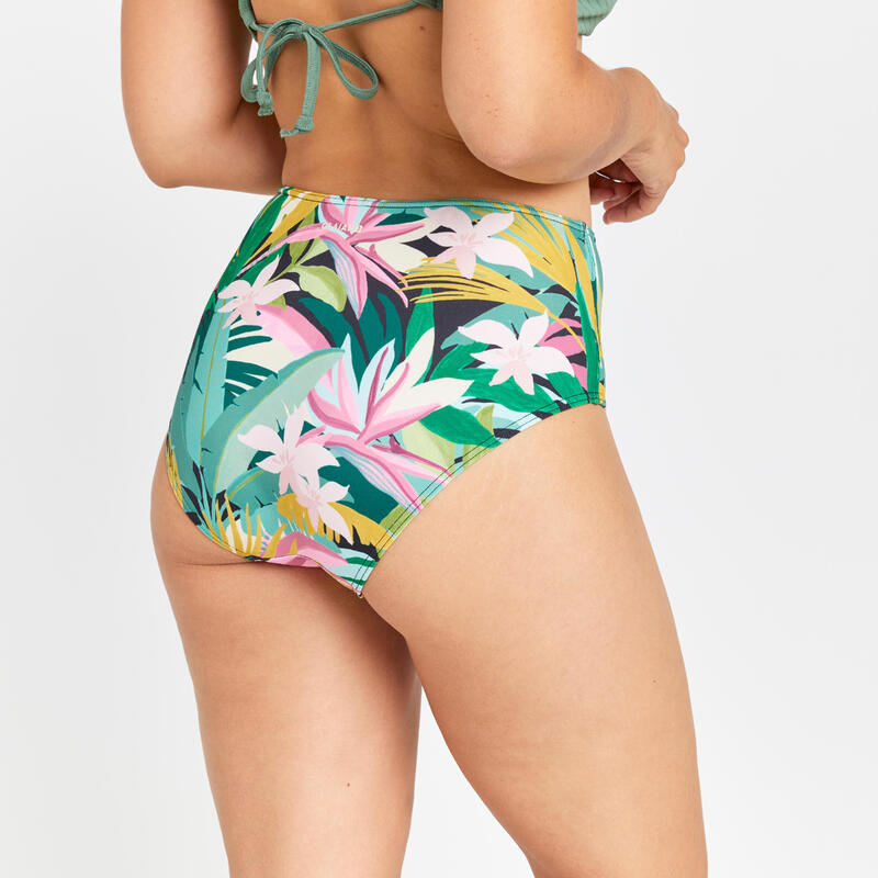 Bikinibroekje met hoge taille voor dames Romi tropical groen