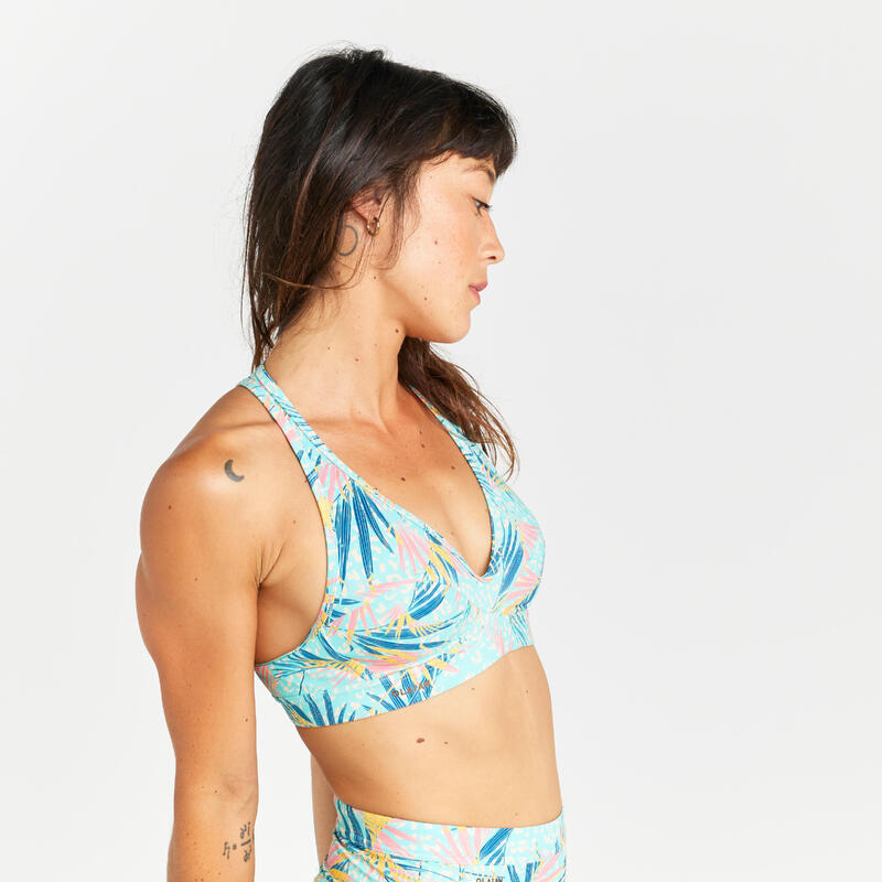 Bikinitop voor surfen dames Ana leoplant turquoise