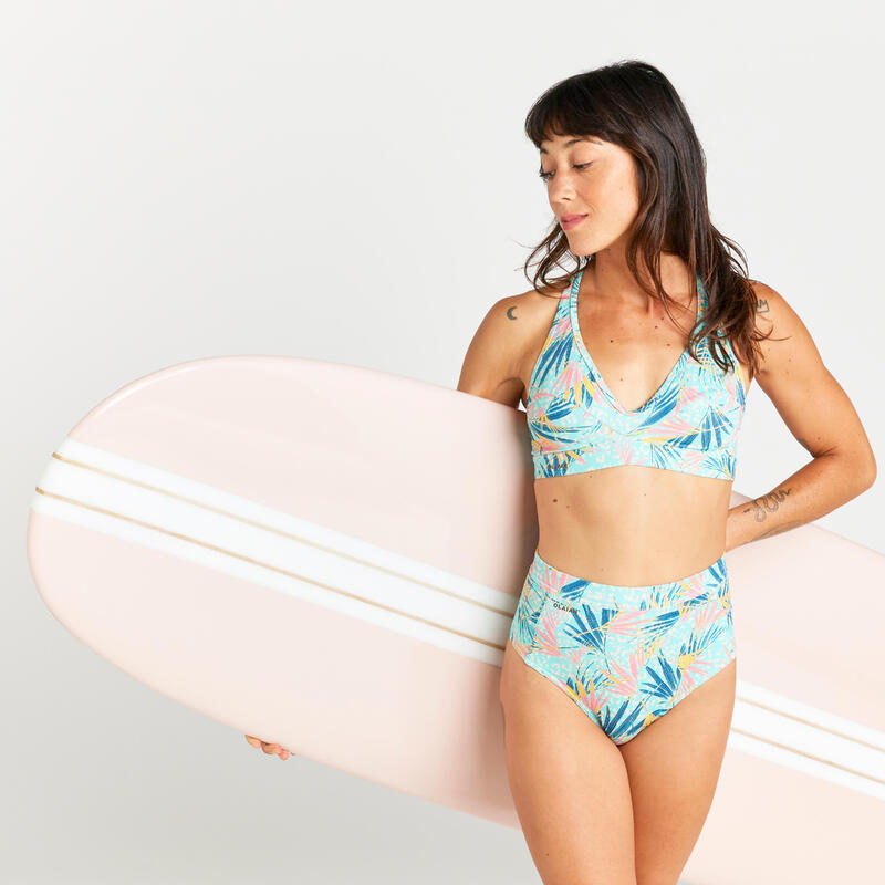 Bikinitop voor surfen dames Ana leoplant turquoise