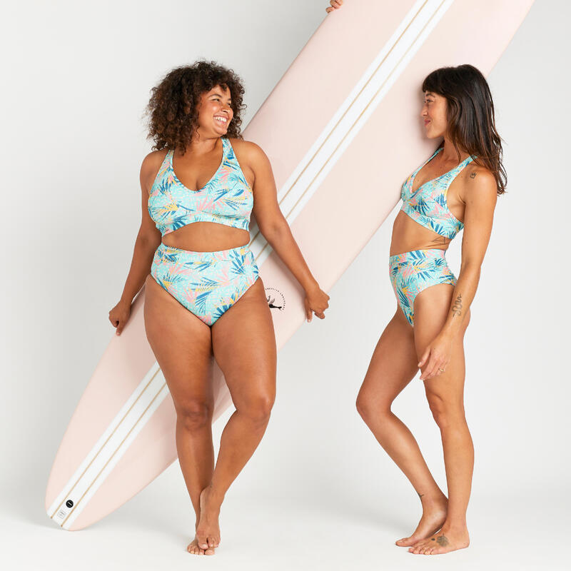 Bikinitop voor surfen dames Ana leoplant turquoise