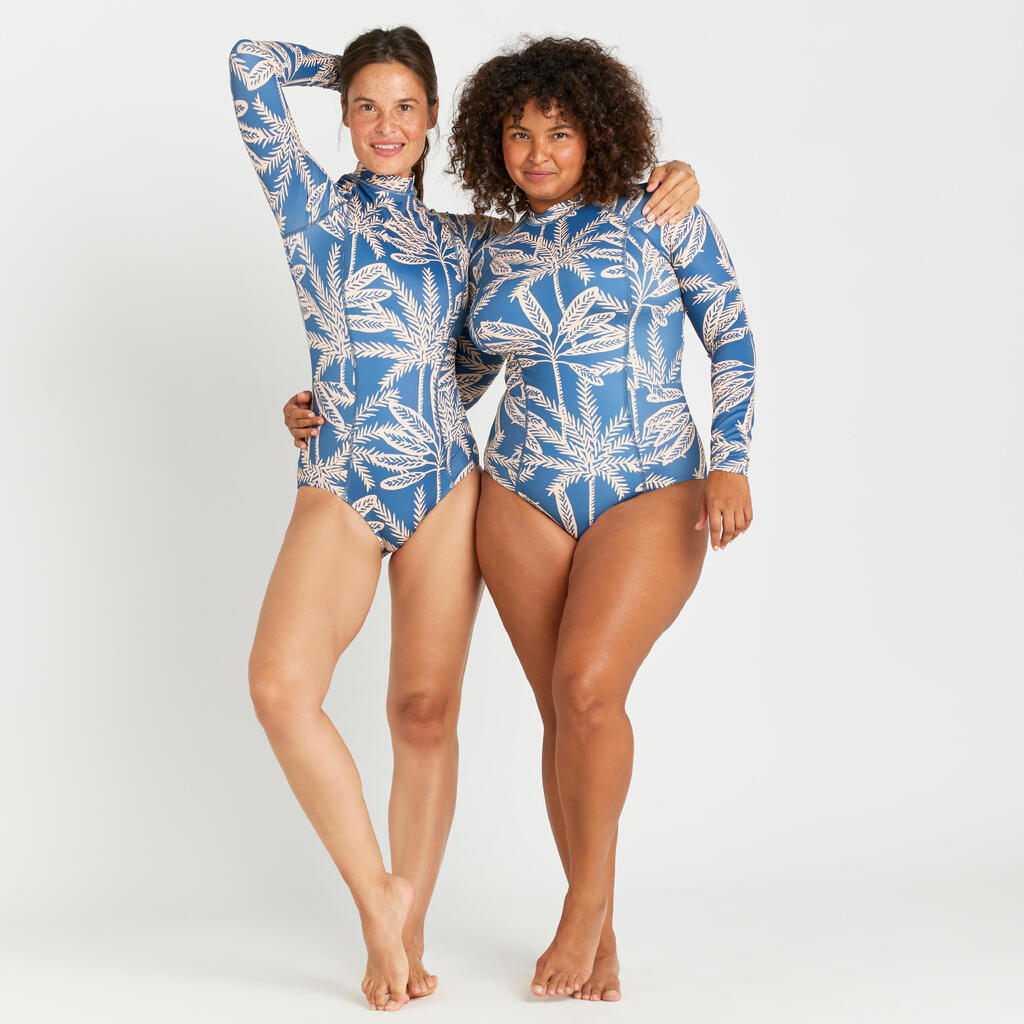 Maillot de bain de surf 1 pièce manches longues fleuri Femme - Dani bleu
