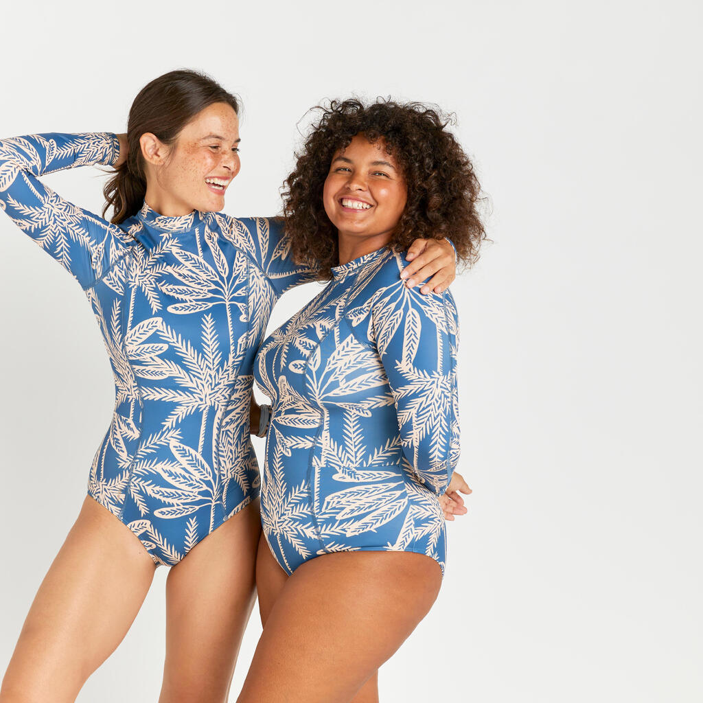 Maillot de bain de surf 1 pièce manches longues fleuri Femme - Dani bleu