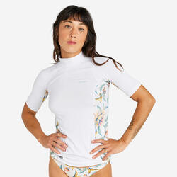 Kadın Slim Fit Kısa Kollu UV Korumalı Tişört - Beyaz - Çiçek Desenli - 500
