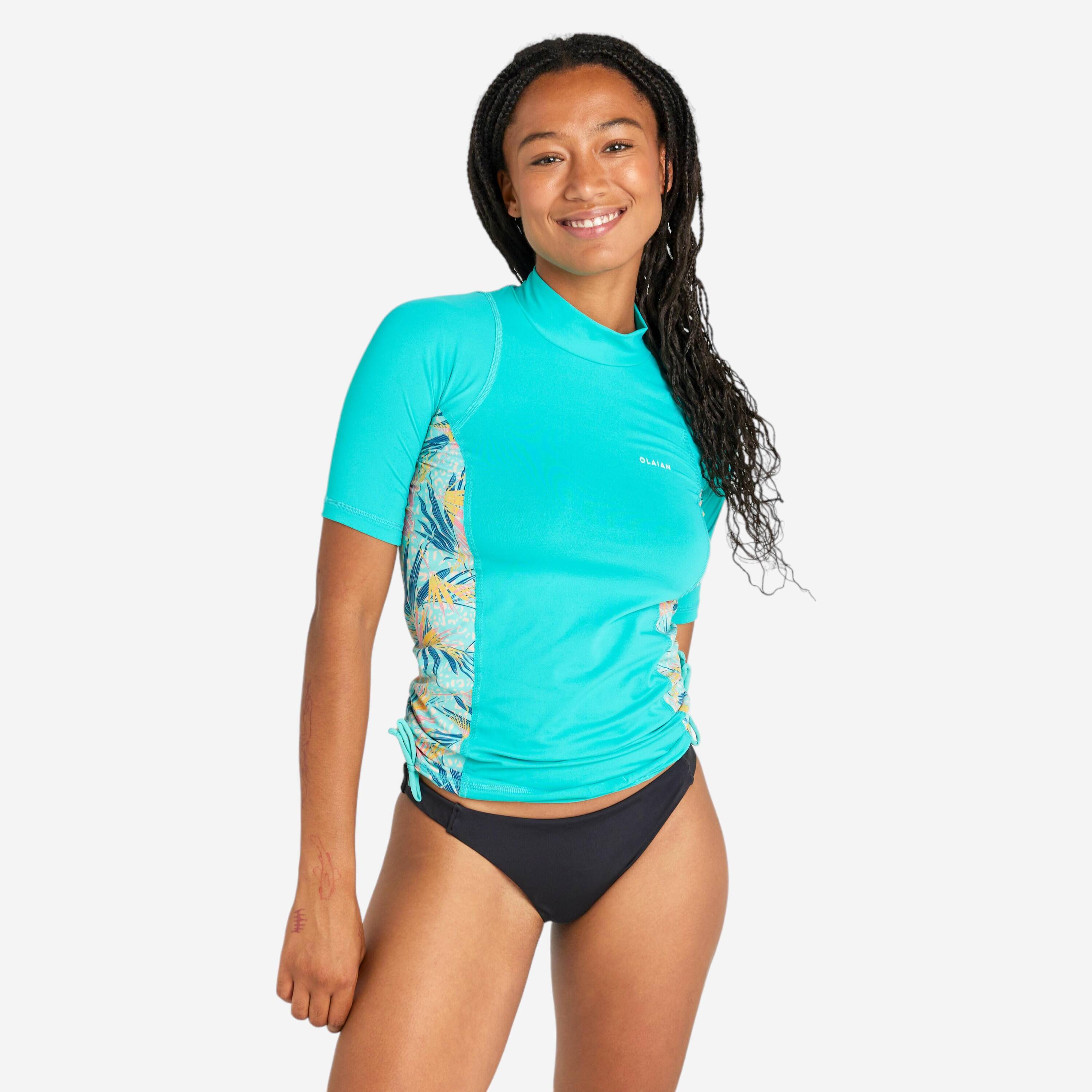 Women's Anti-UV Short-Sleeved T-shirt - 500 Leoplant Turquoise -  1