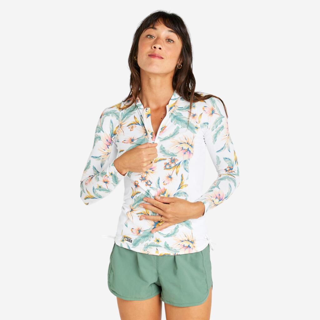 POLERA ANTI-UV MUJER 500 TROPICAL MUJER NEGRO VERDE MANGA LARGA