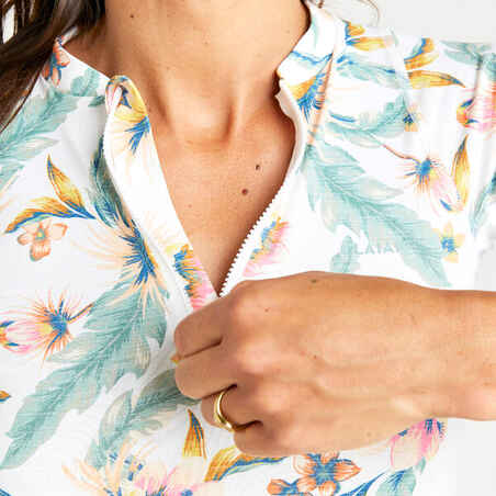 Moteriški ilgarankoviai nuo UV saugantys banglenčių marškinėliai „500“, balti