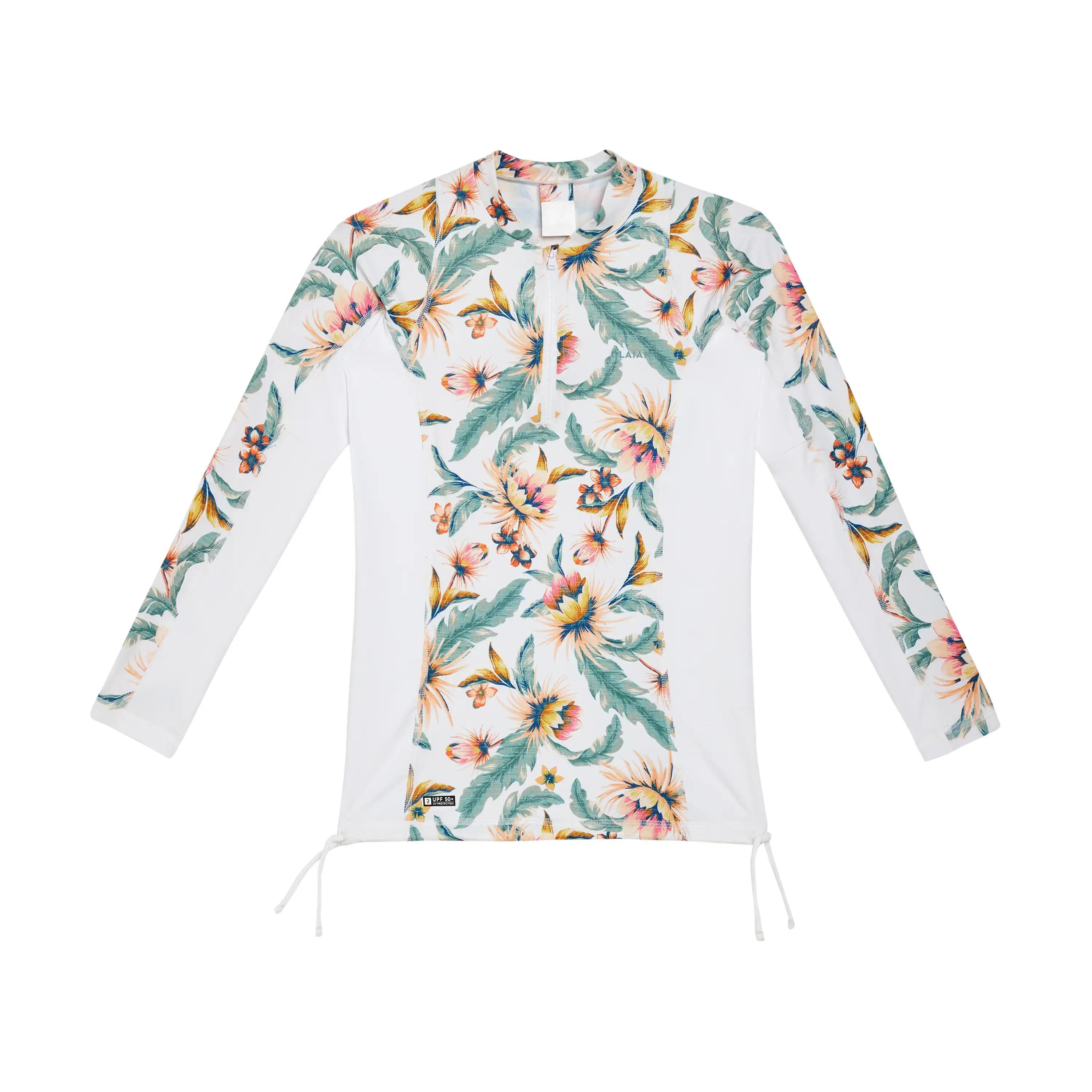 Camiseta de protección solar UV manga larga de surf para Mujer 500 - Blanco 3/7