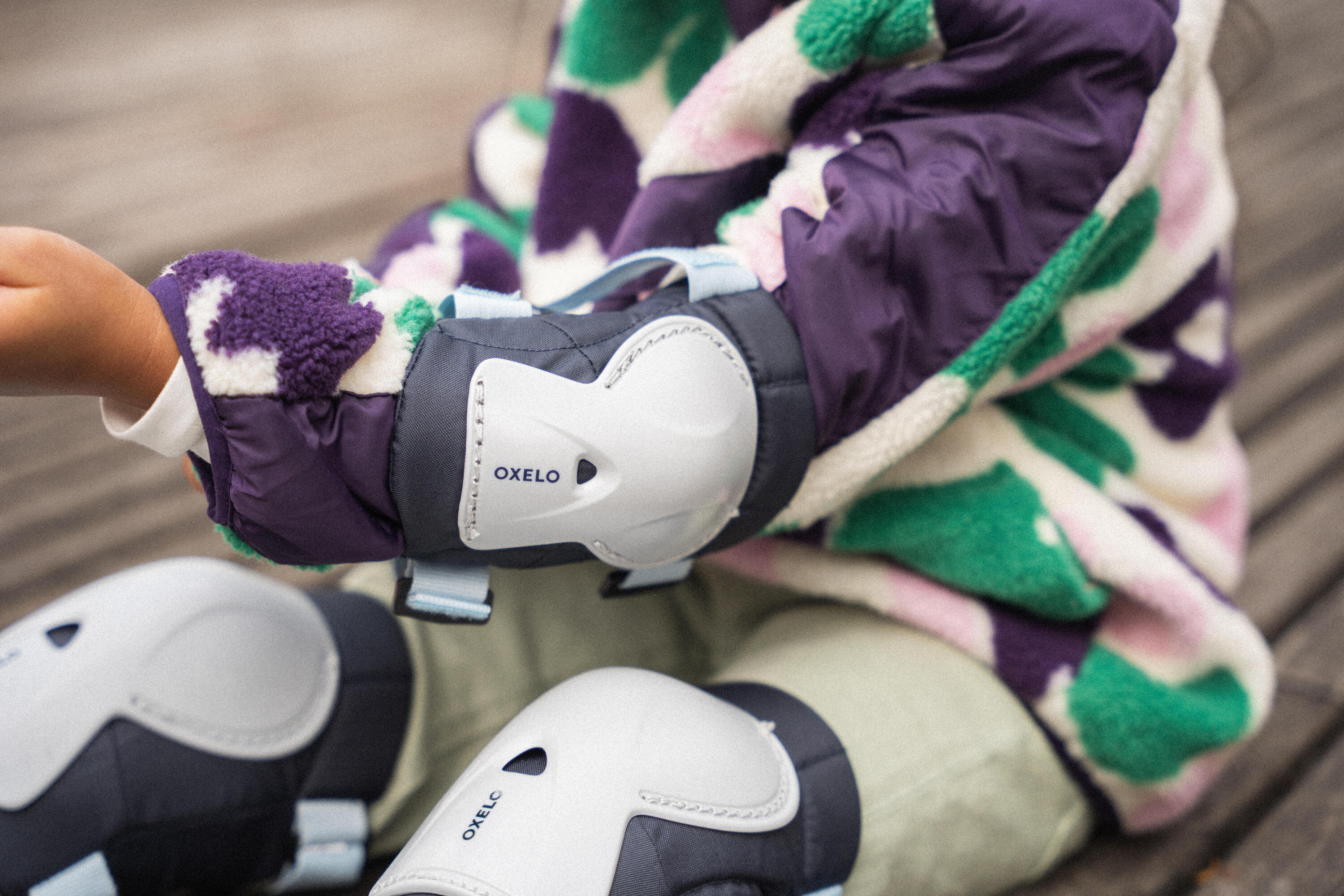 Set 3x2 protections roller trottinette skate enfant PLAY Bleu 13/19