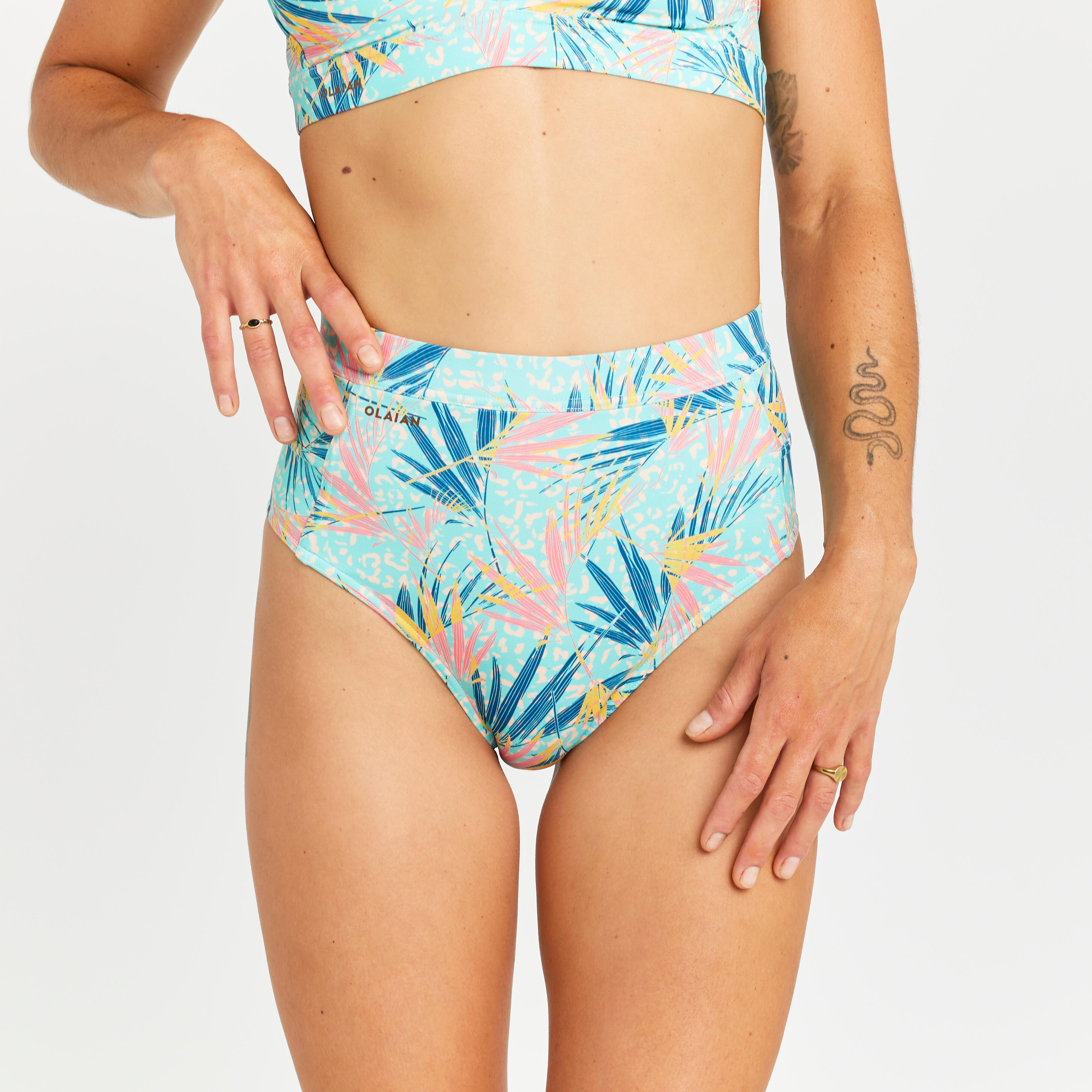 Women's high waist swimwear bottoms - Rosa leoplant turquoise