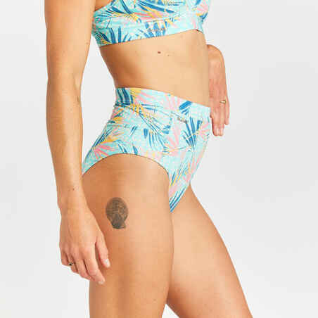 Women's high-waisted briefs swimsuit bottoms - Rosa leoplant turquoise