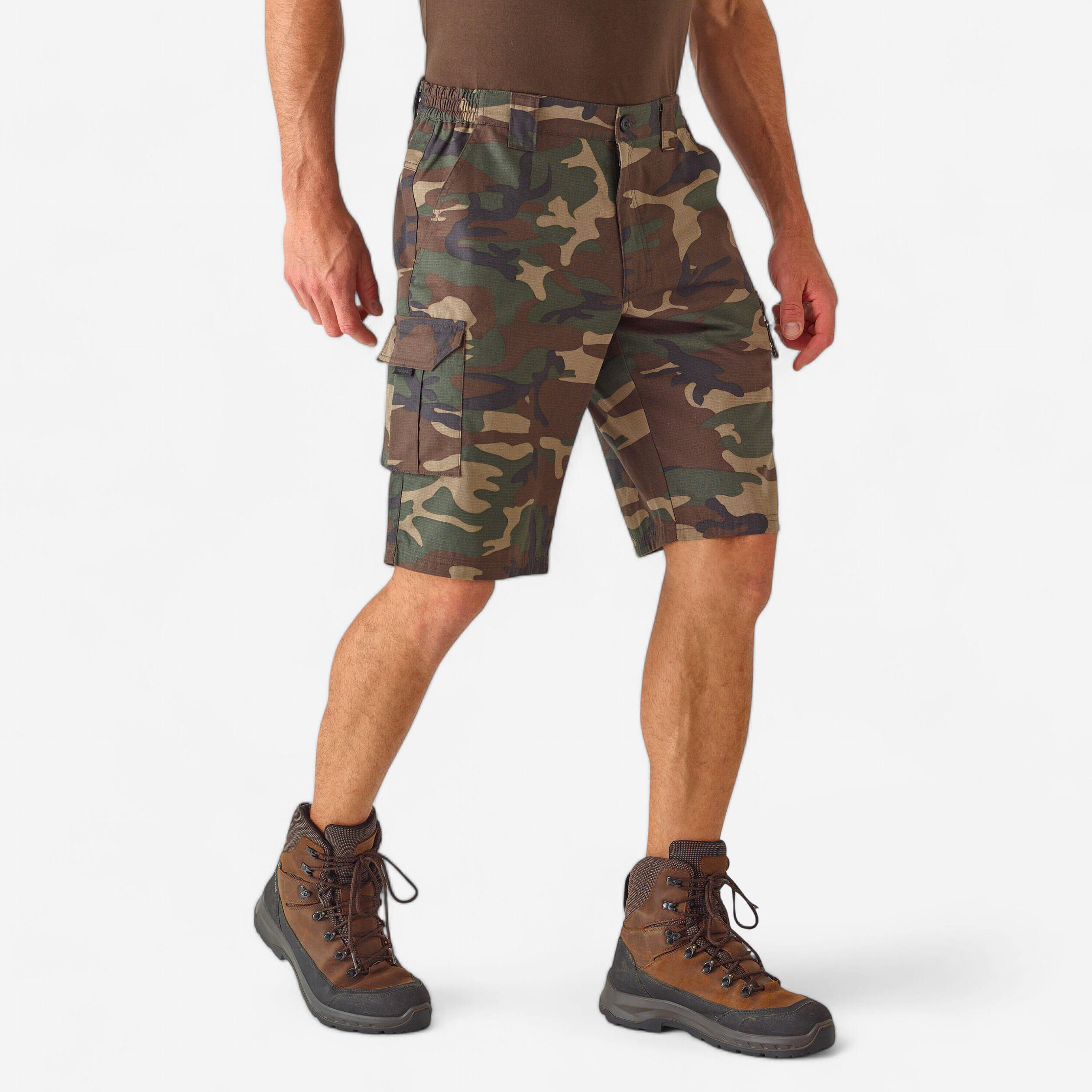 Men Cargo Bermuda Shorts Army Military Camo Print 500 - Camo Woodland Green
