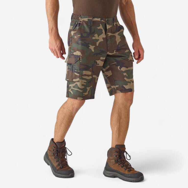 Men Cargo Bermuda Shorts Army Military Camo Print 500 - Camo Woodland Green