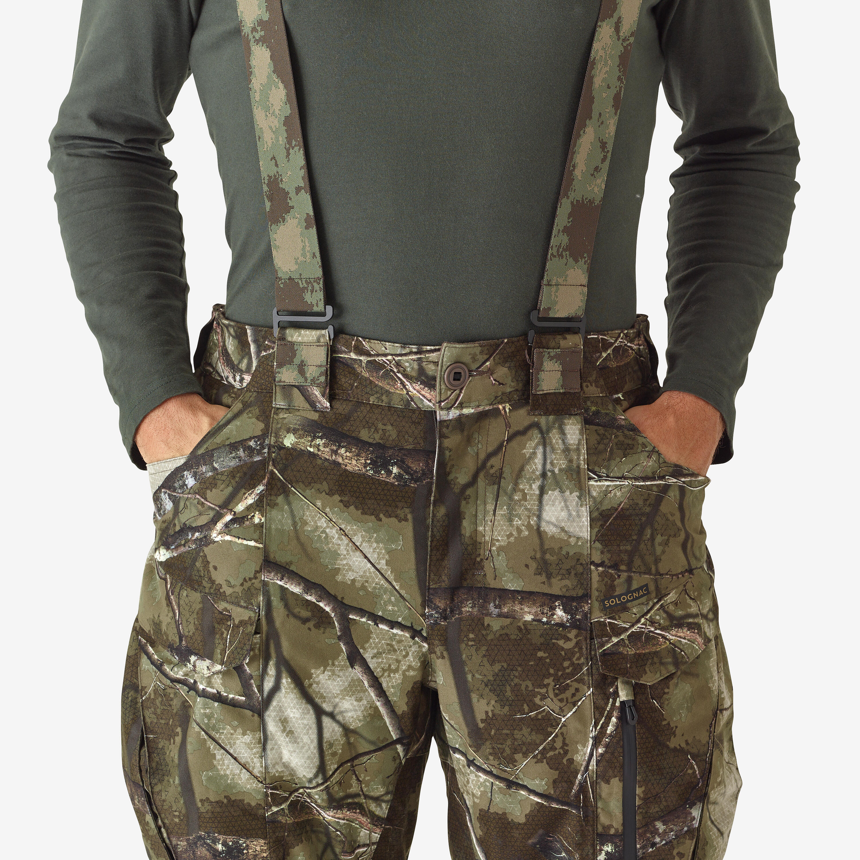 Pantalon à bretelles chaud imperméable et silencieux - 900 camouflage Treemetic - SOLOGNAC
