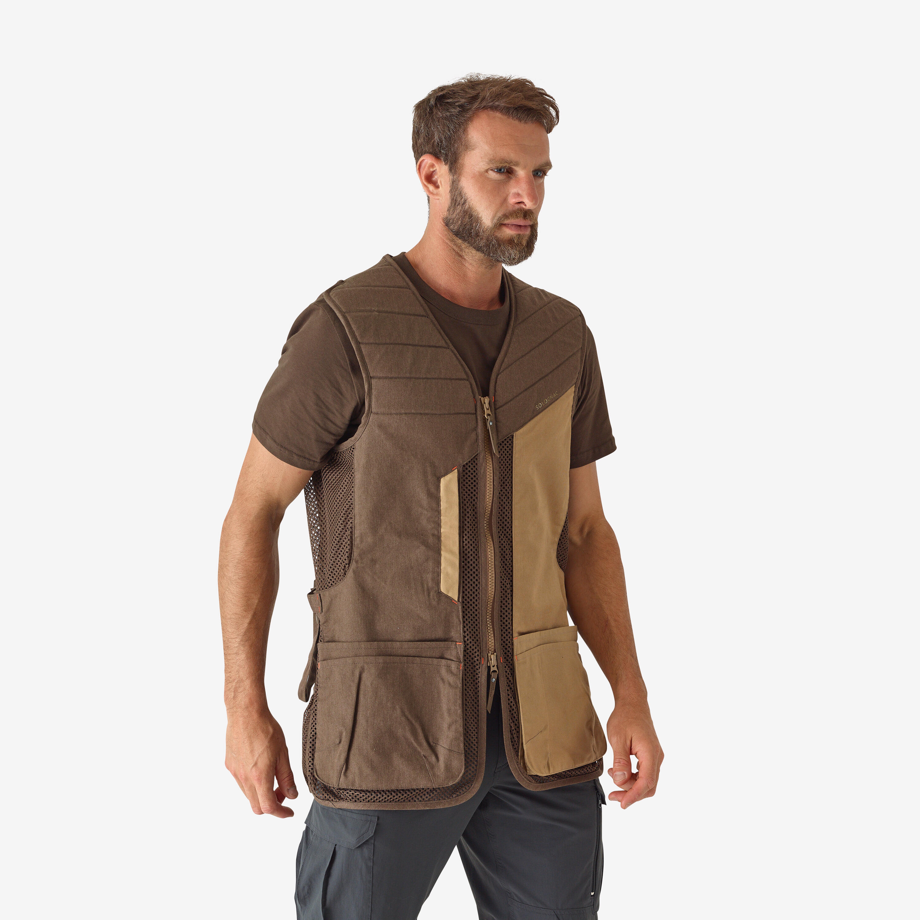 CLAY SHOOTING 500 JACKET BROWN Decathlon