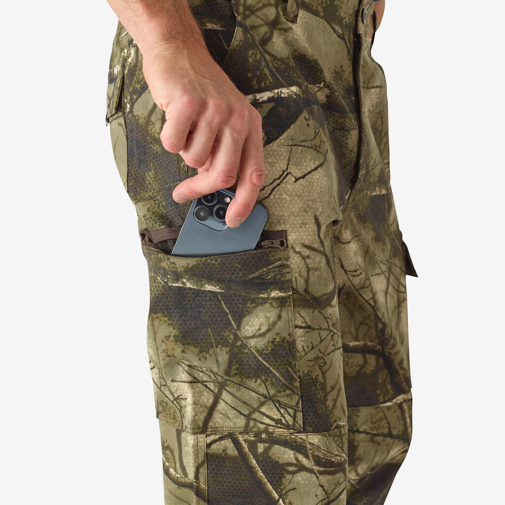 HUNTING BREATHABLE SILENT COTTON TROUSERS 100 TREEMETIC CAMOUFLAGE