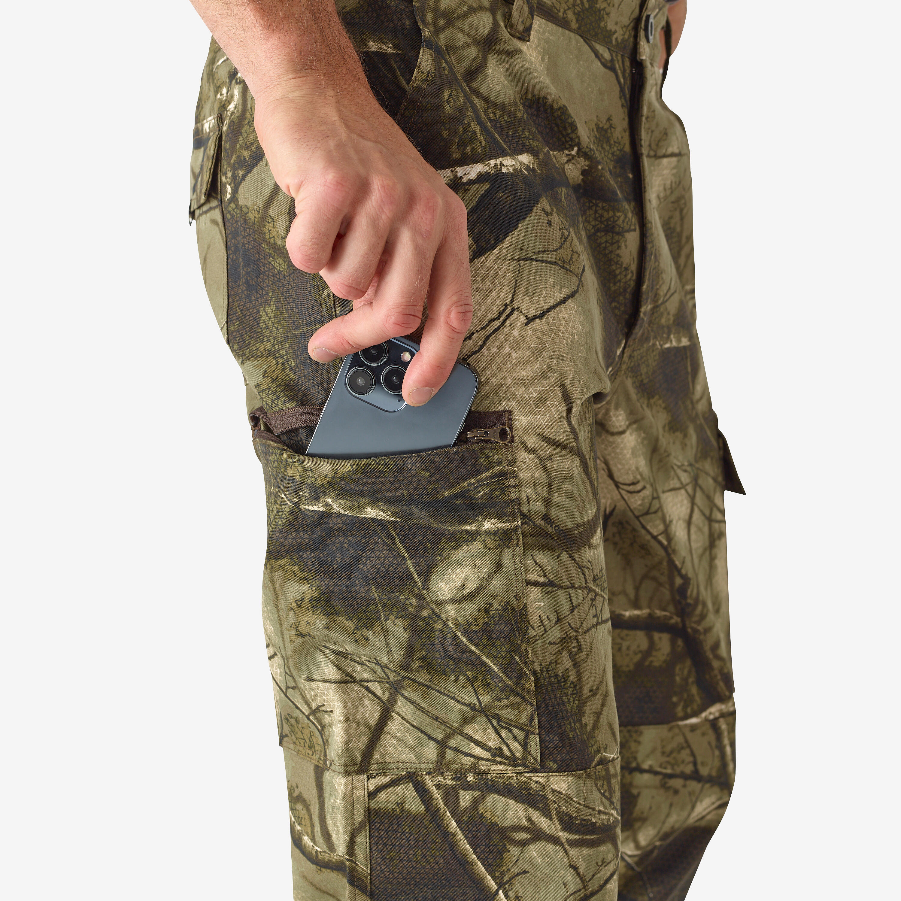 HUNTING BREATHABLE SILENT COTTON TROUSERS 100 TREEMETIC CAMOUFLAGE 5/6