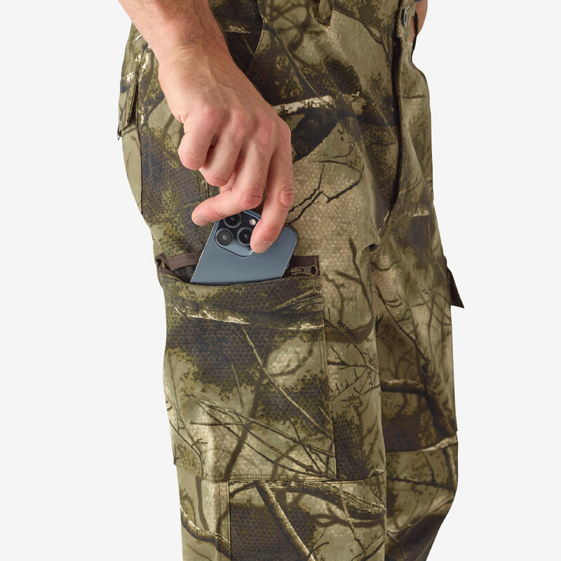 Pantalón Caza Solognac 100 Camuflaje Treemetic Transpirable Algodón Silencioso