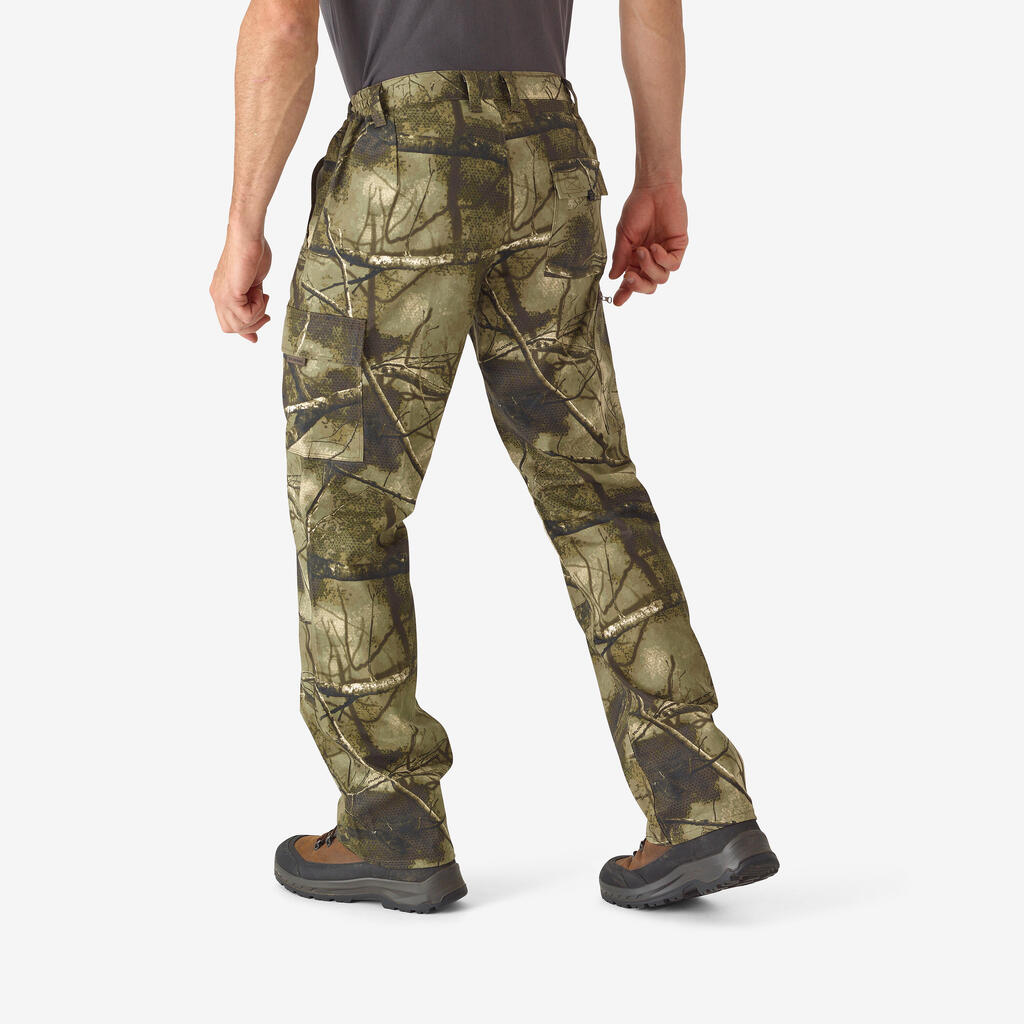 PANTALON CHASSE 100 RESPIRANT SILENCIEUX COTON CAMOUFLAGE FORET