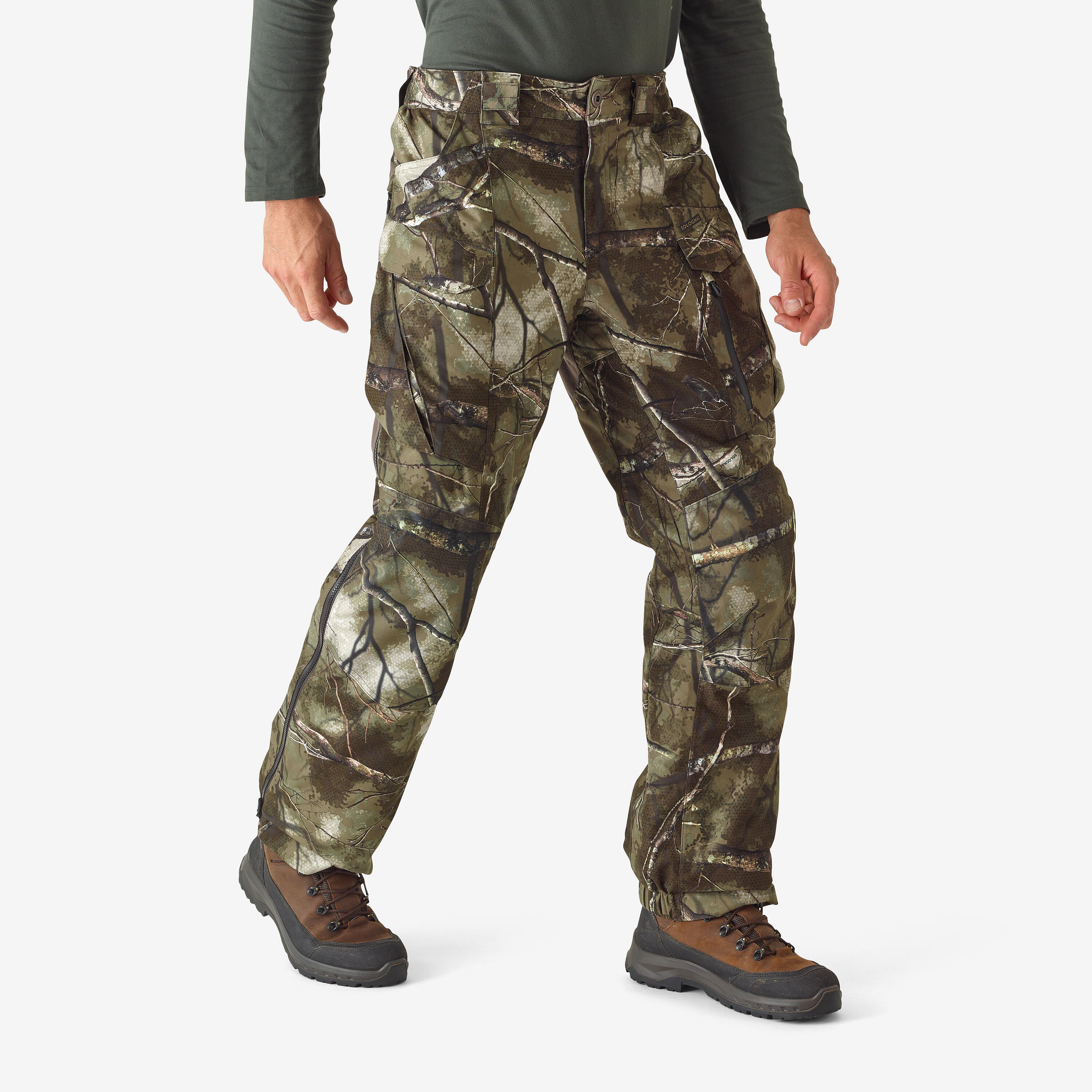 Calças de Caça Quentes, Impermeáveis, Silenciosas, Alças 900 Camuflado Treemetic 5/11
