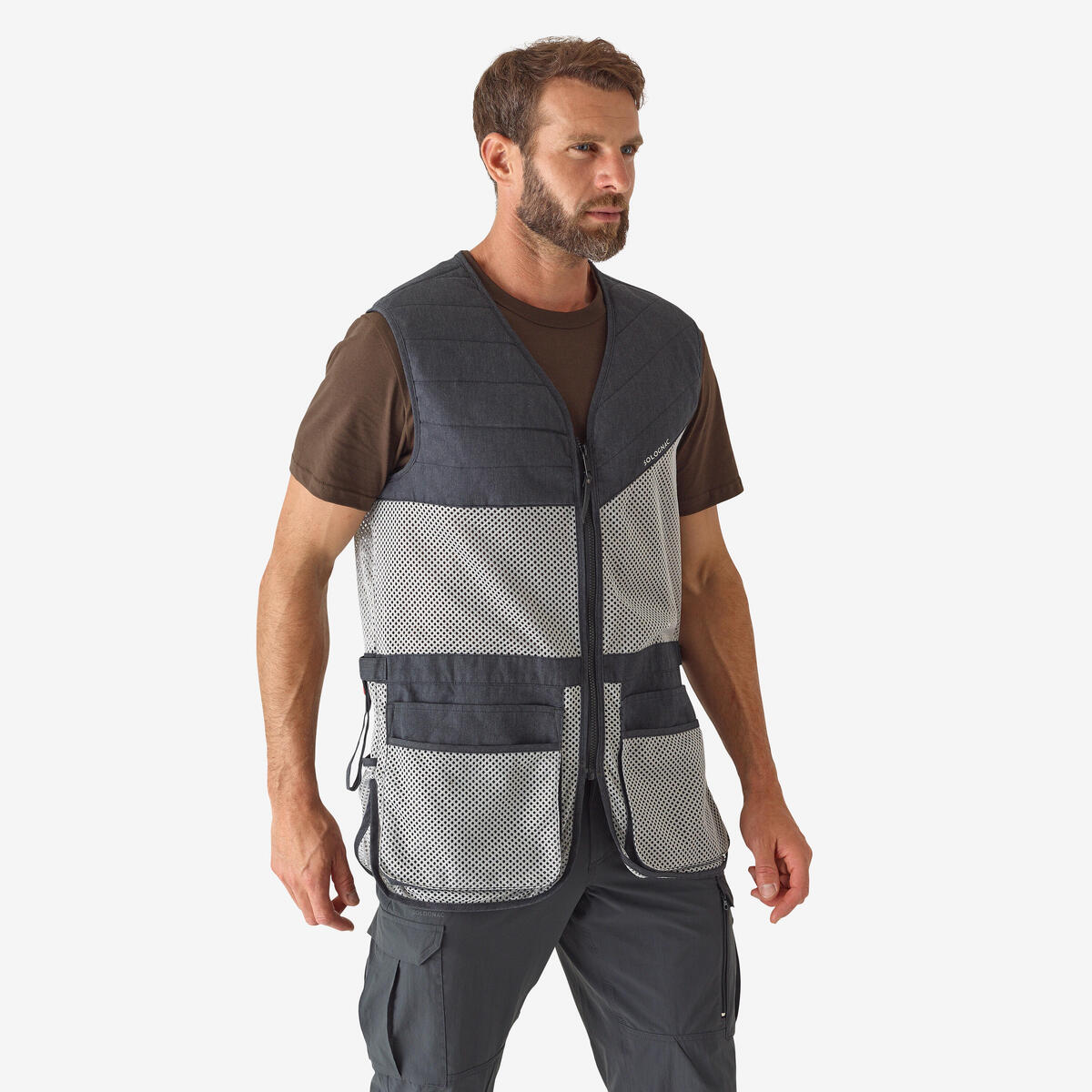 GILET BALL TRAP 100 GRIS NOIR