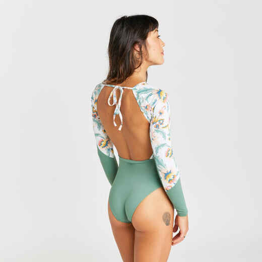 SPELISPOS New Women One-Piece Swimsuit Round Long Sleeve Swimwear