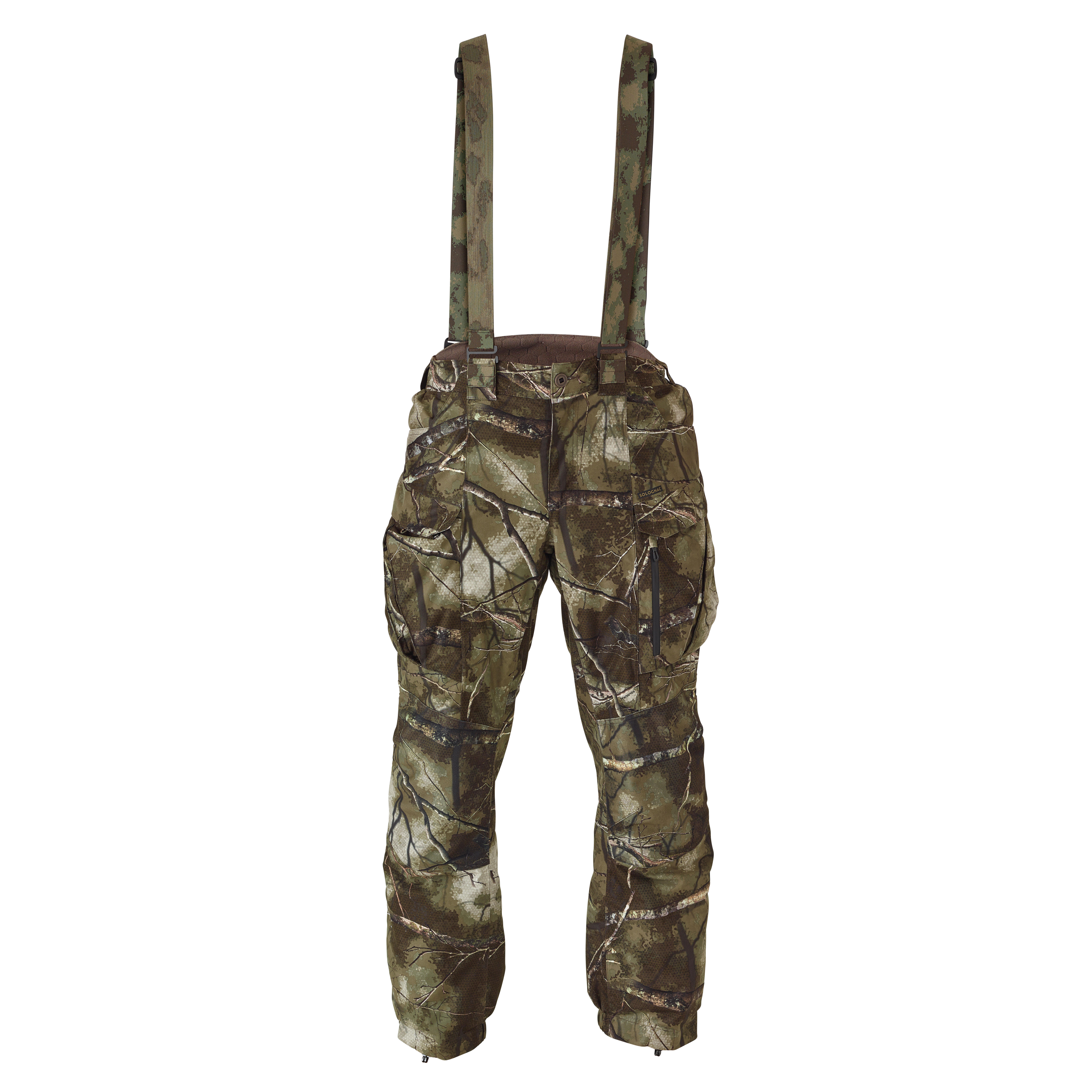 Warm Waterproof Silent Pants with Straps - Treemetic 900 Camouflage - SOLOGNAC
