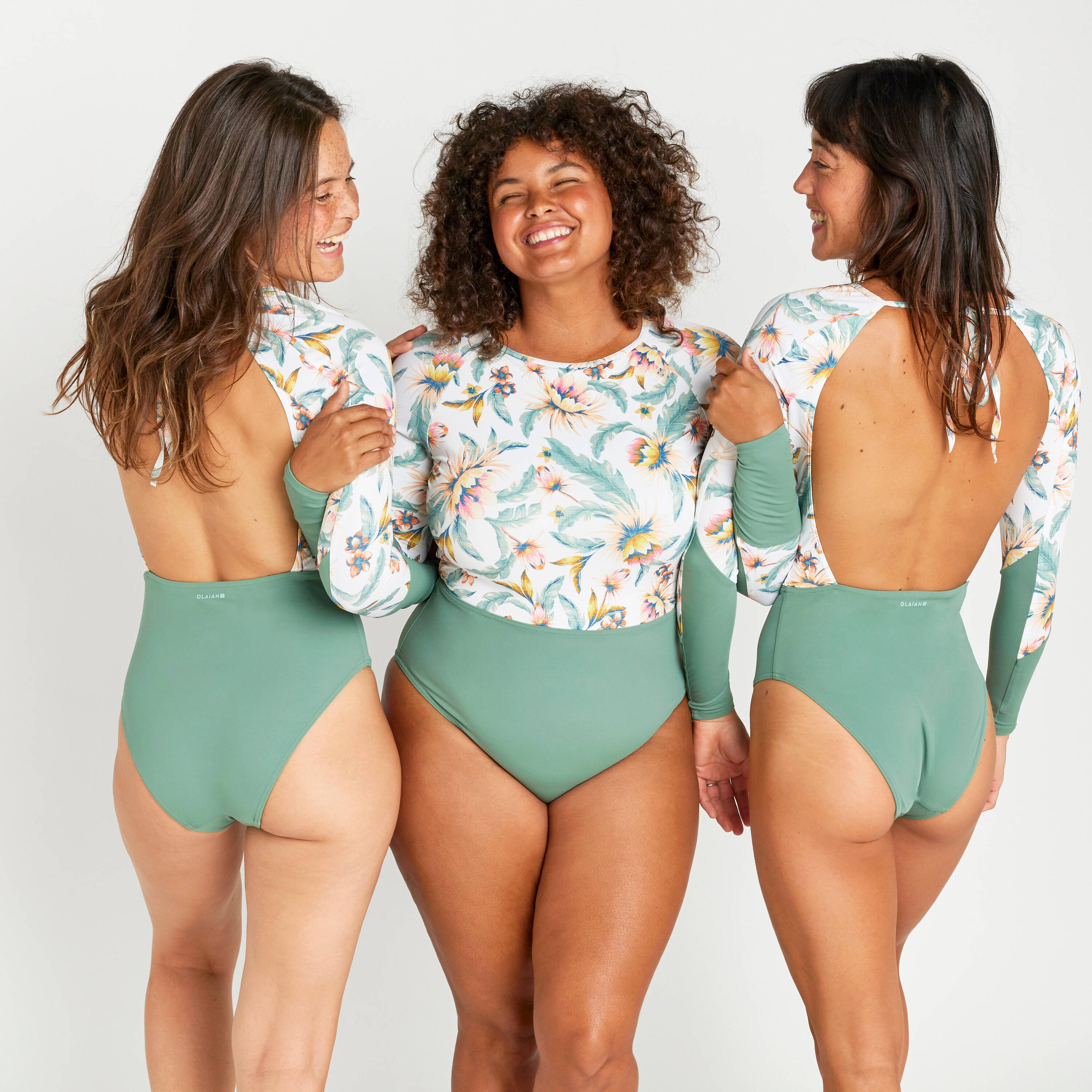 Women's one-piece long sleeve swimsuit - Mary belly white -  2