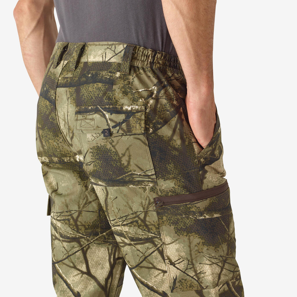 PANTALON CHASSE 100 RESPIRANT SILENCIEUX COTON CAMOUFLAGE FORET