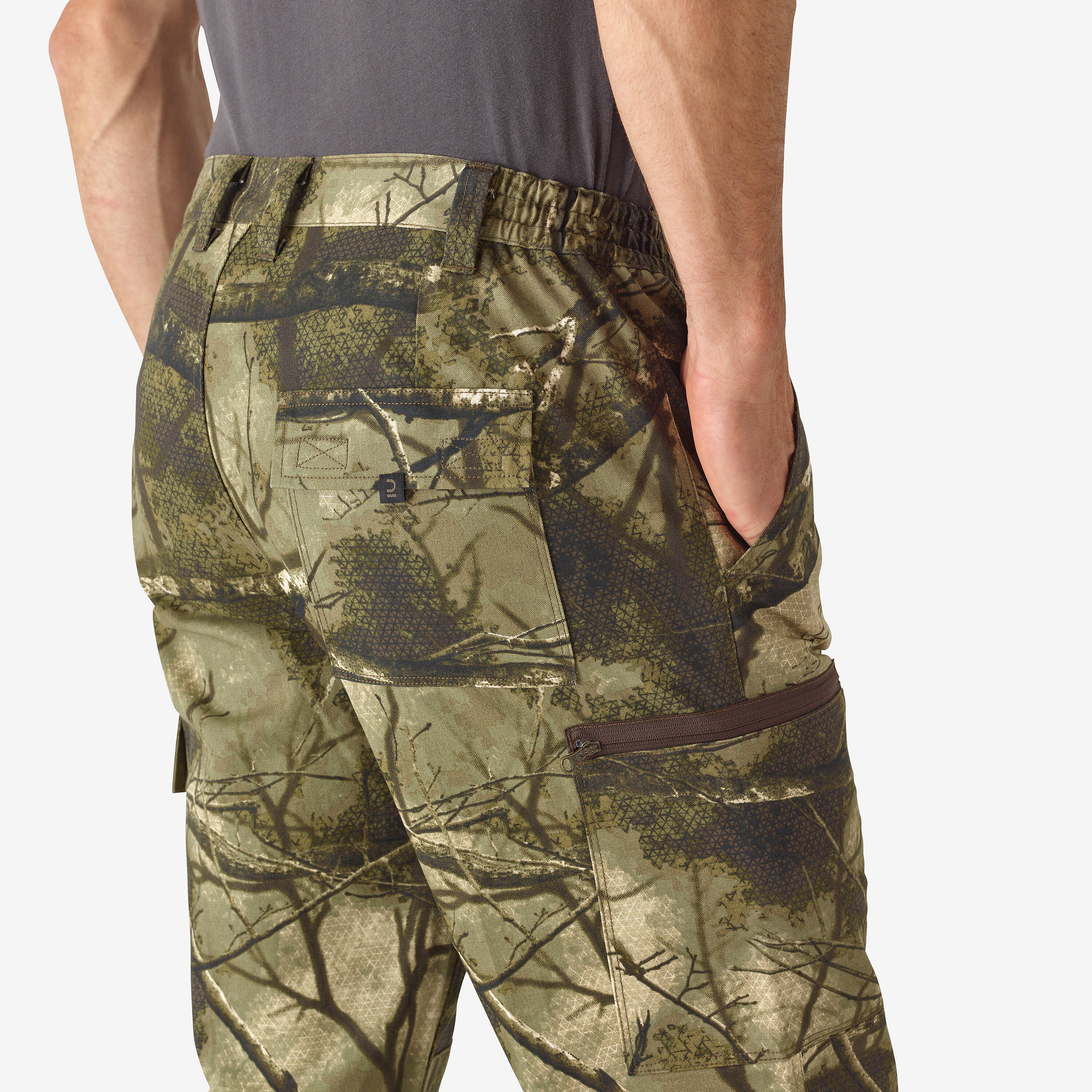 HUNTING BREATHABLE SILENT COTTON TROUSERS 100 TREEMETIC CAMOUFLAGE 3/6