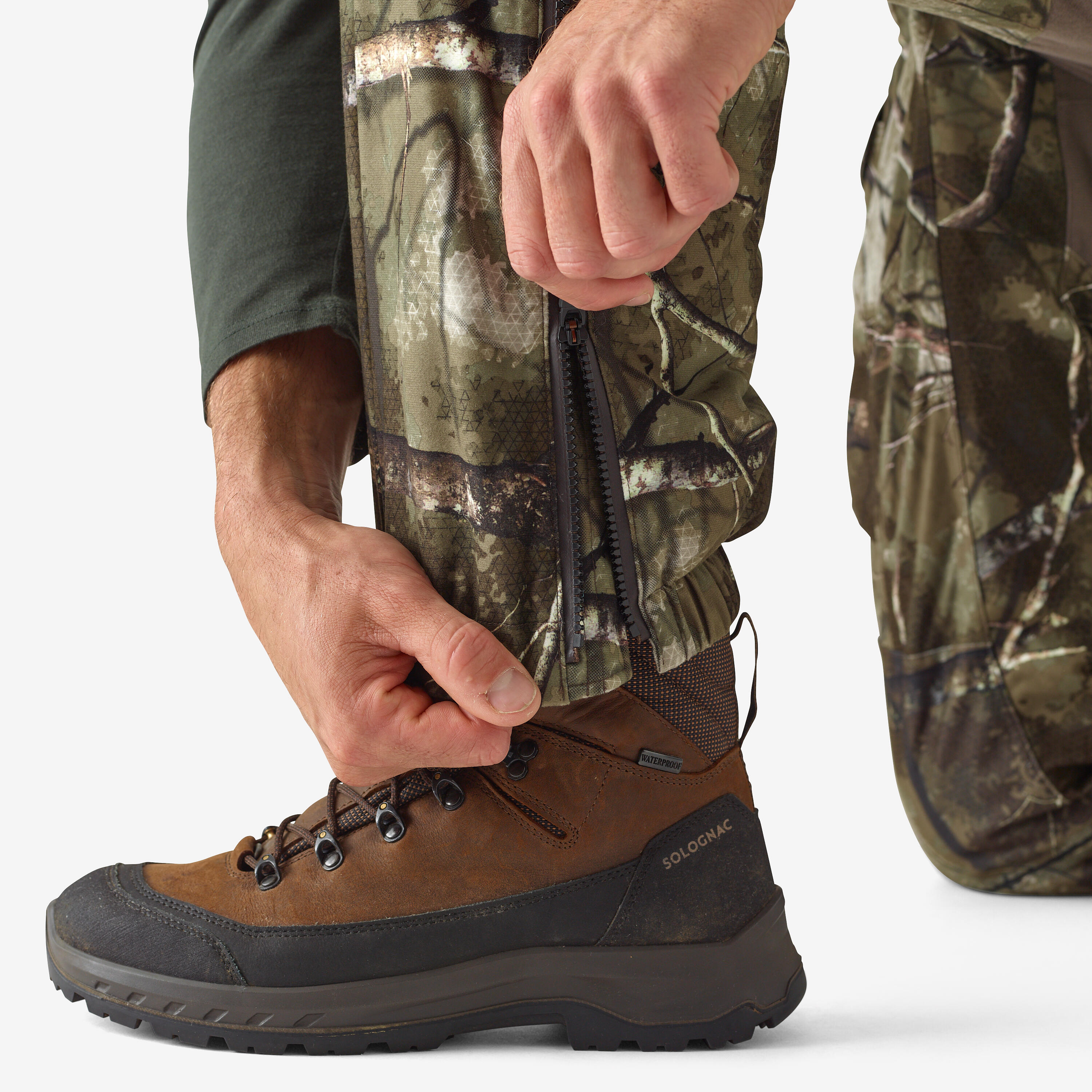 Pantalon à bretelles chaud imperméable et silencieux - 900 camouflage Treemetic - SOLOGNAC