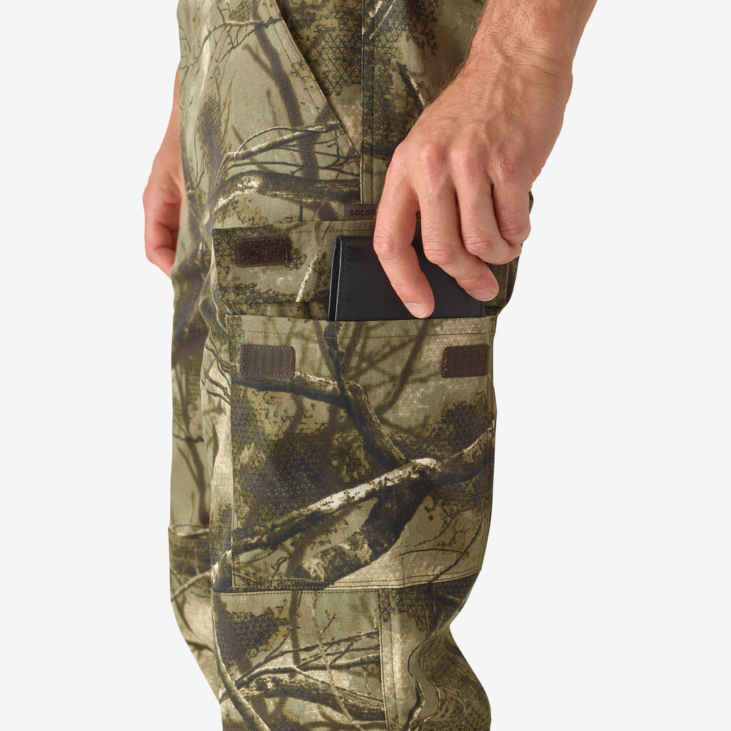 PANTALON CHASSE 100 RESPIRANT SILENCIEUX COTON CAMOUFLAGE FORET