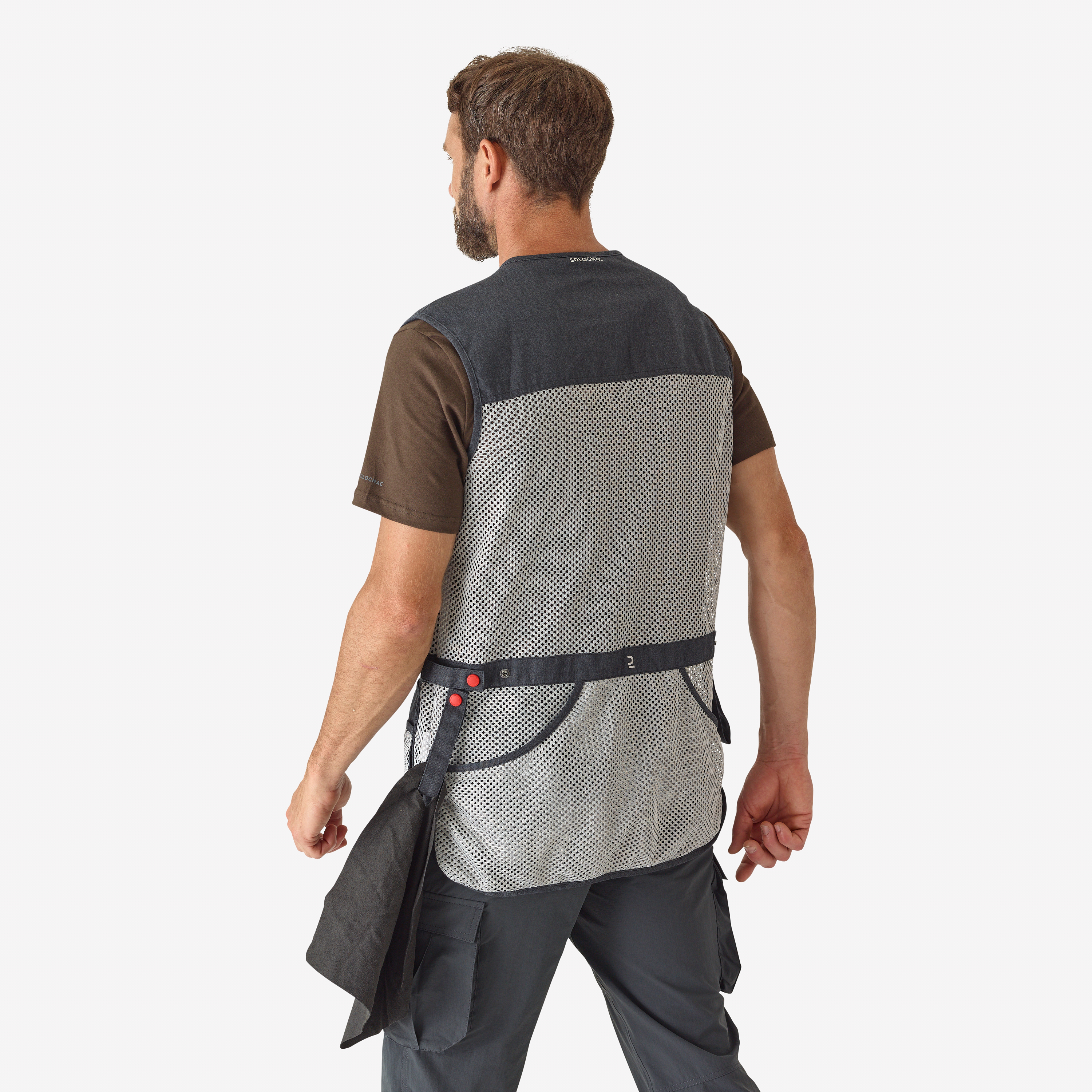 GILET BALL TRAP 100 GRIS NOIR pour les clubs et collectivit s