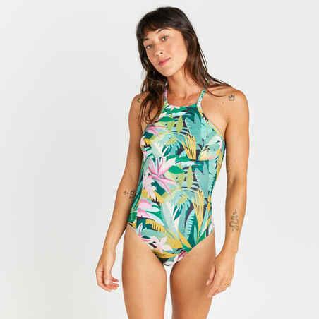 Moteriškas vientisas maudymosi kostiumėlis „Andrea“, atogrąžų žalios spalvos