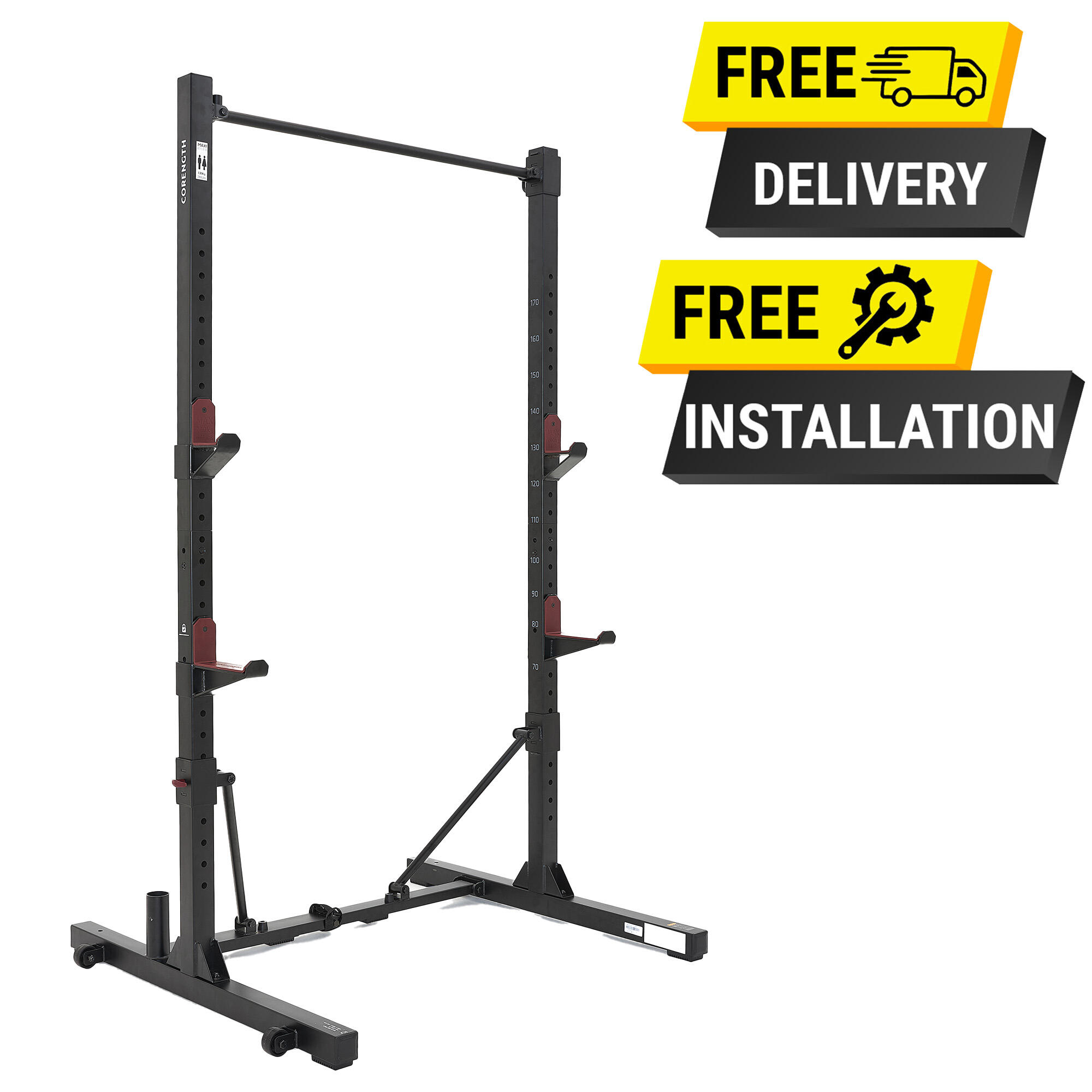 Fold-Down Weight Training Rack for Squats and Pull-Ups Black