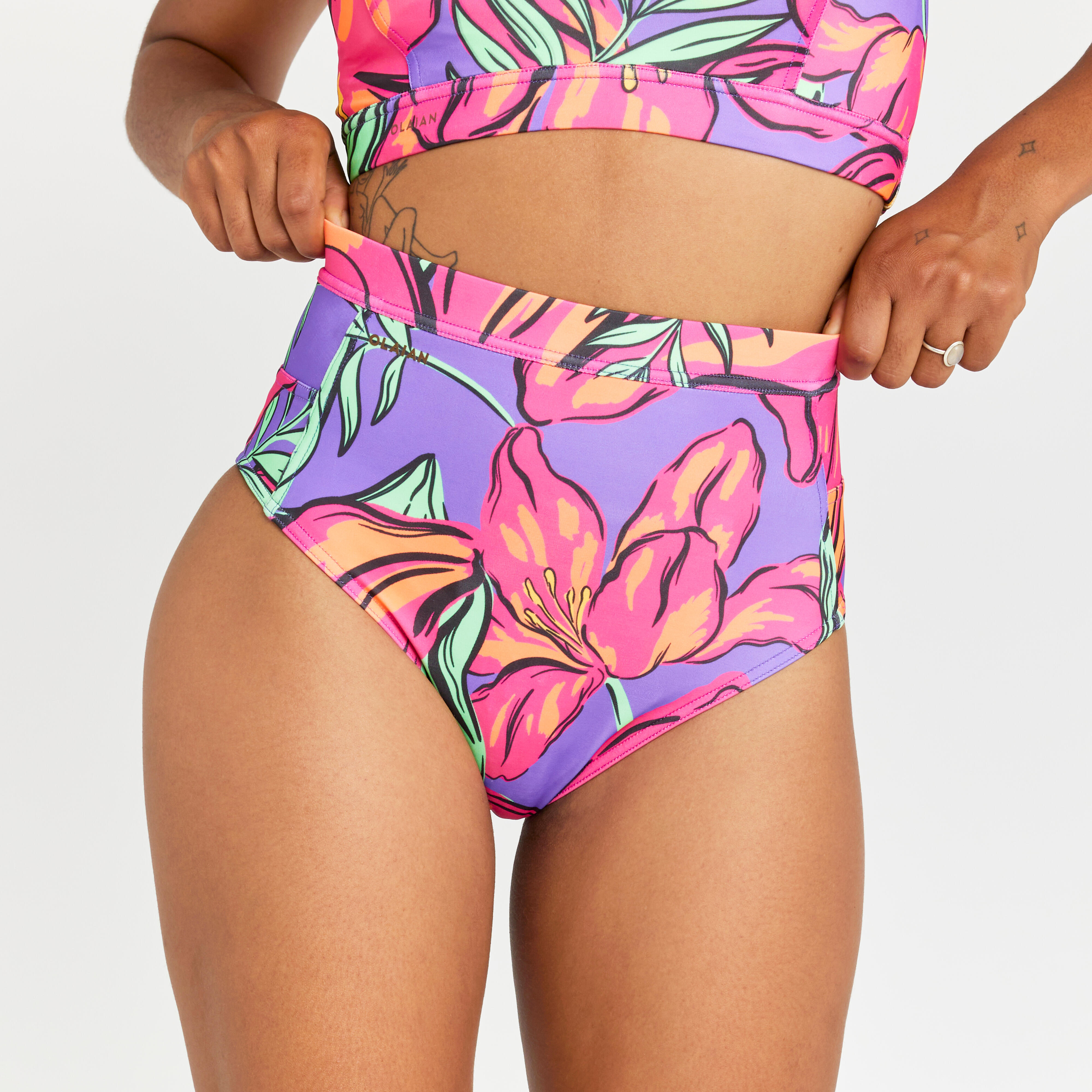 Women's high waist swimwear bottoms - Rosa longi violet