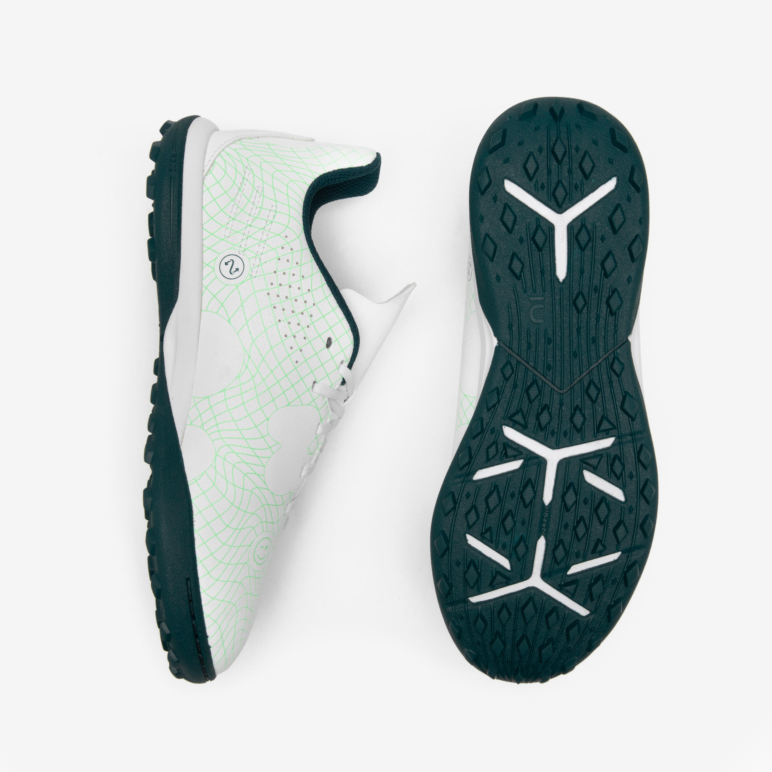 Chaussures de football à lacets enfant, Viralto I turf blanc et vert 6/7