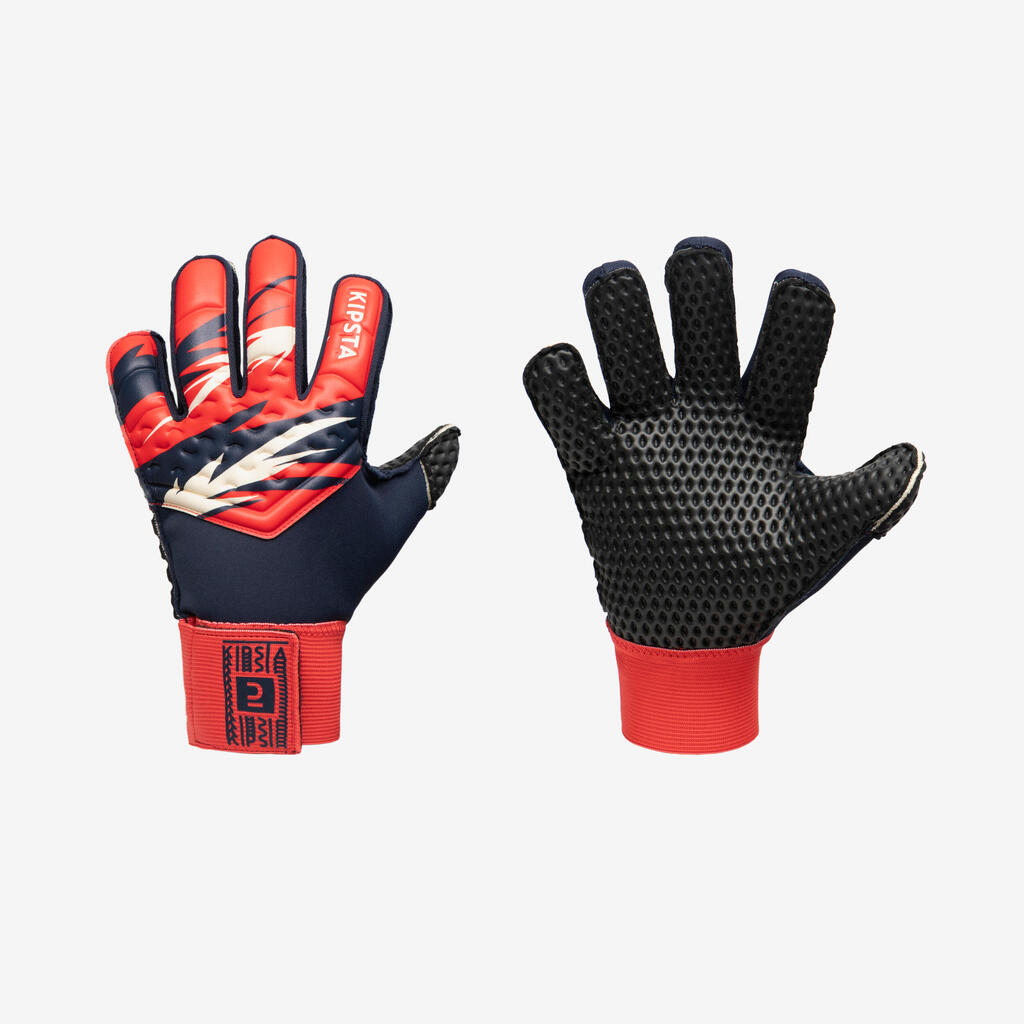 Detské brankárske futbalové rukavice F100 červeno-modré