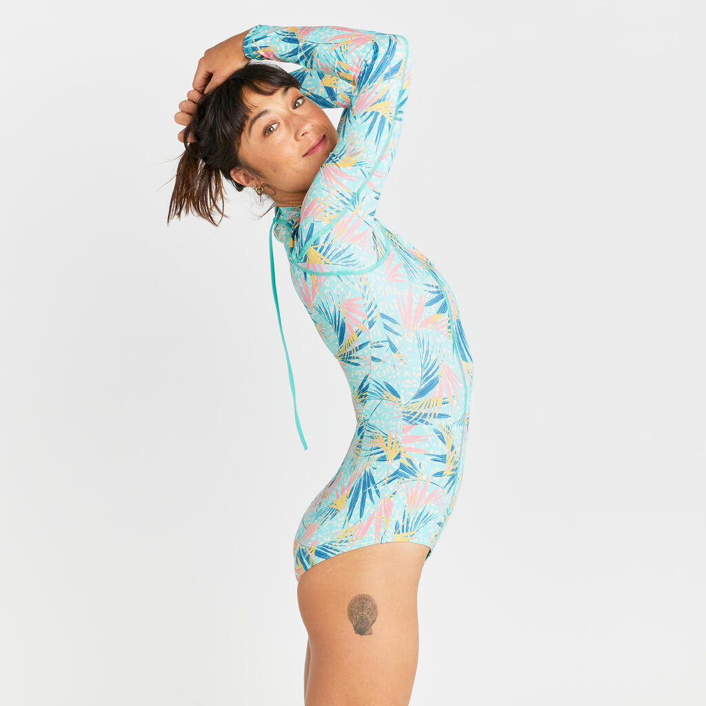 Women's 1-piece long sleeved swimsuit - Dani leoplant turquoise